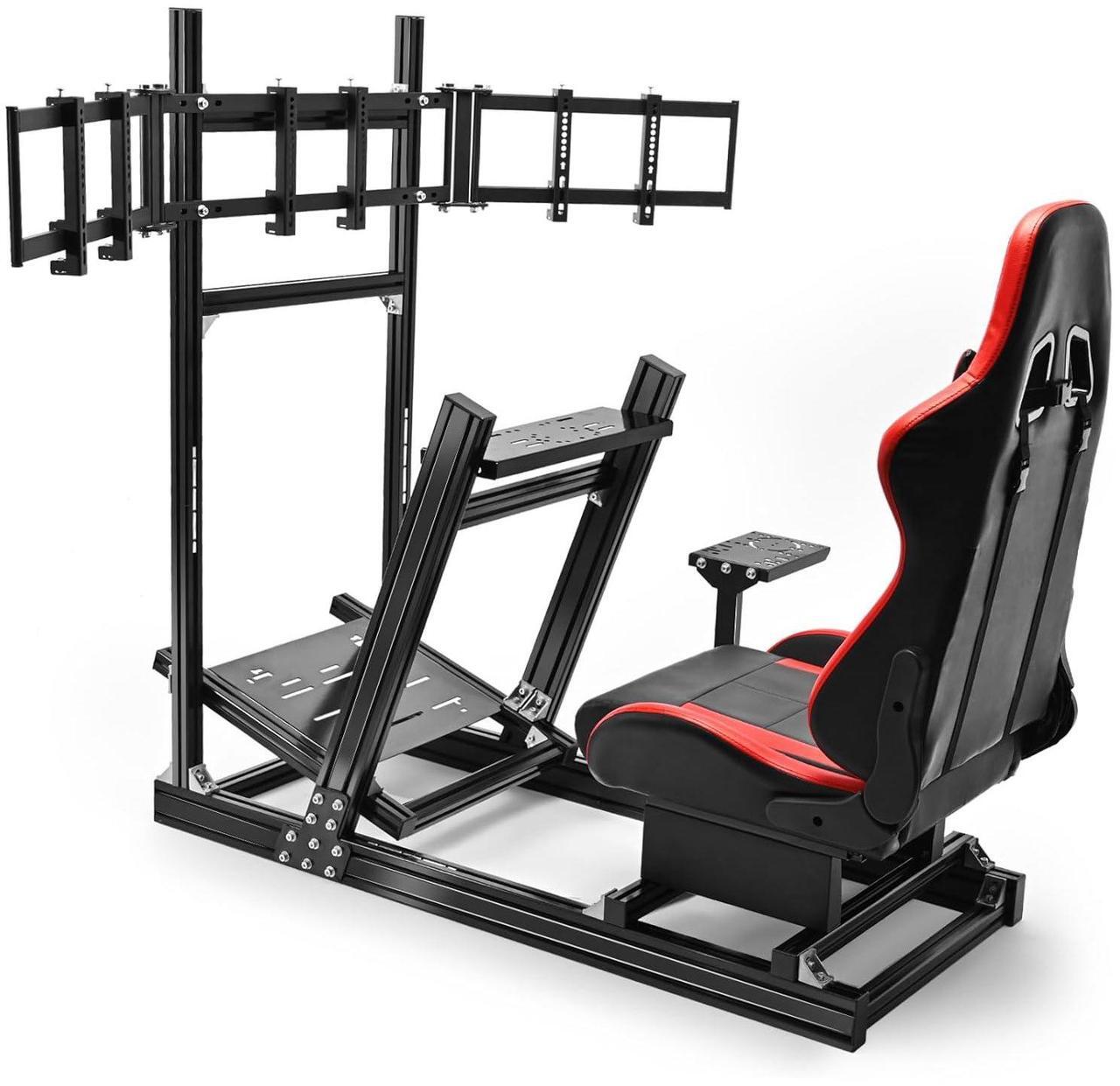Main image of Minneer 8040 Aluminum Racing Simulator Cockpit with 3 Monitor Stand and Ergonomic Seat, Compatible with Logitech/Thrustmaster/Fanatec/Moza Wheels and Direct Drive Motors