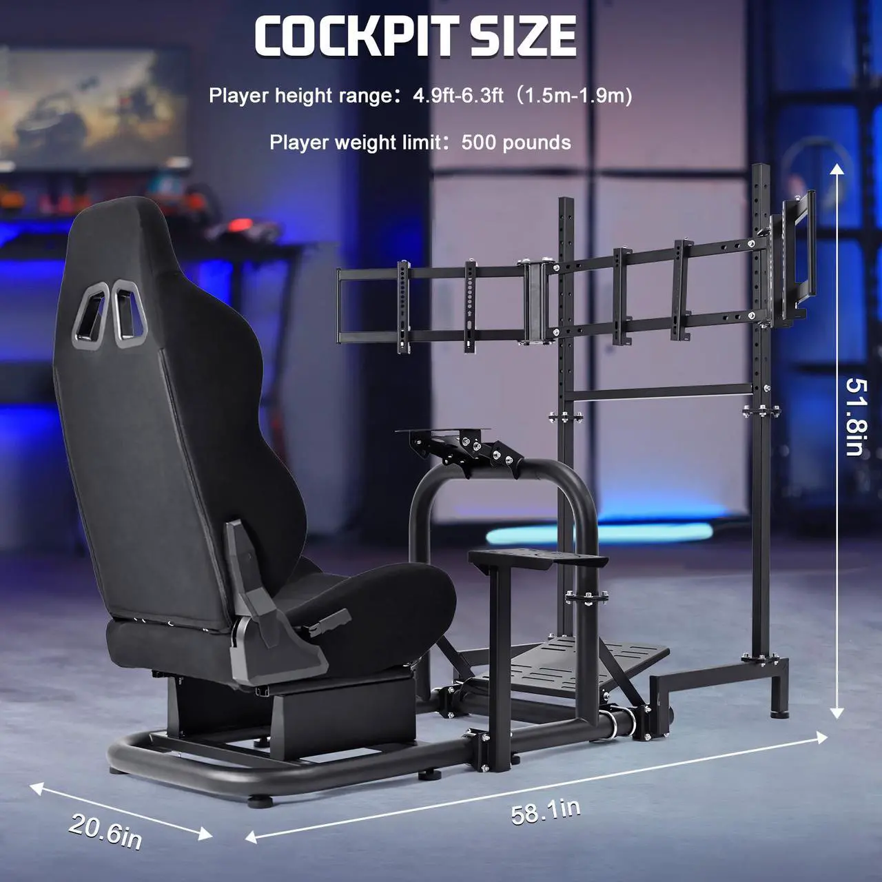 Alt view image 2 of 7 - Minneer Racing Sim Cockpit Vertical Bracket with Triple Monitor Stand and Black Seat Compatible with Logitech/Thrustmaster/Fanatec G29 G920 G923 T300RS CSL-DD, No Steering Wheel, Pedal or Shifter