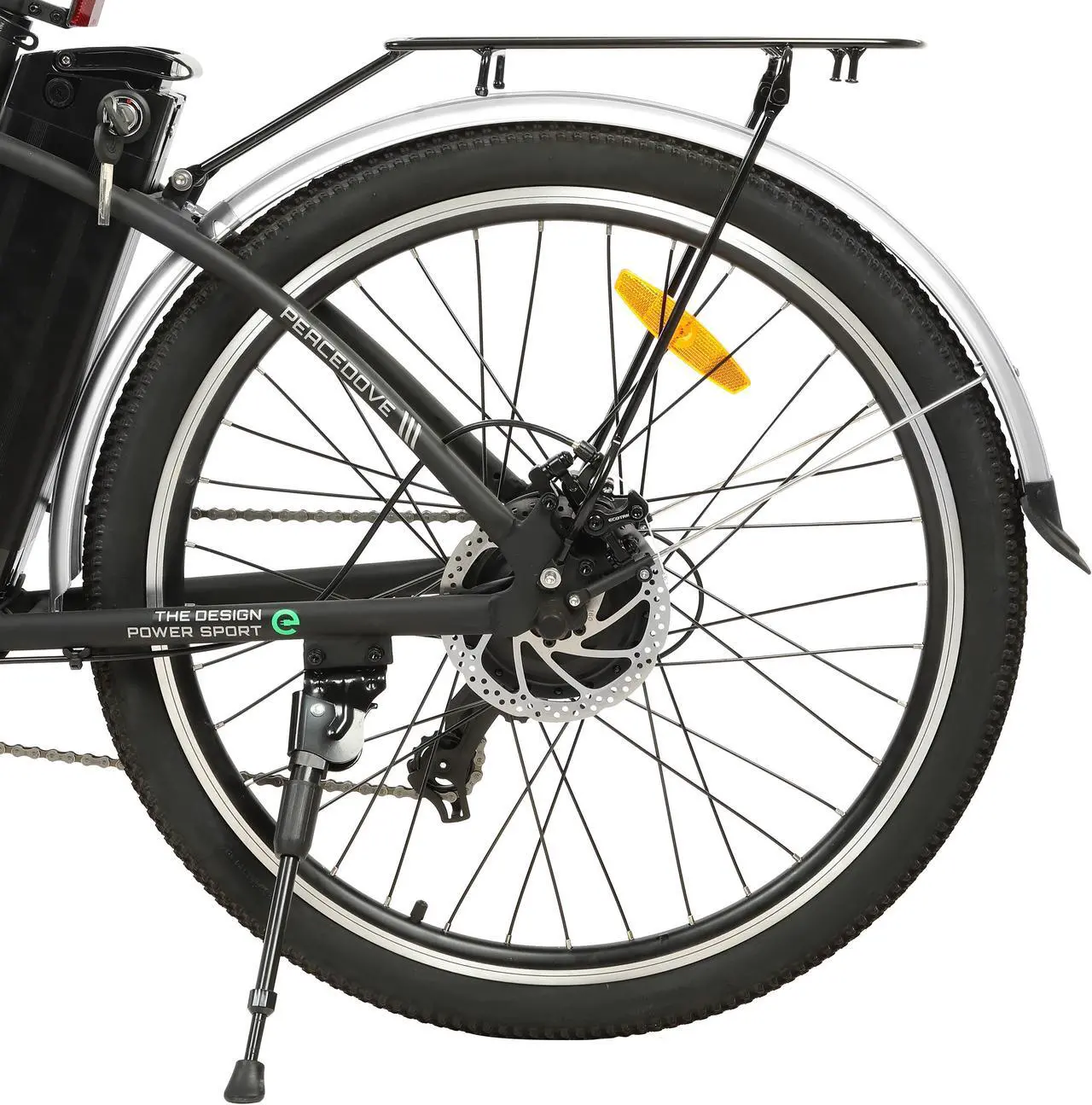 Alt view image 7 of 7 - Ecotric 36V 10AH 350W 26inch black Peacedove Commute Step-Through electric city bicycle with basket, Shimano 7-speed and rear rack