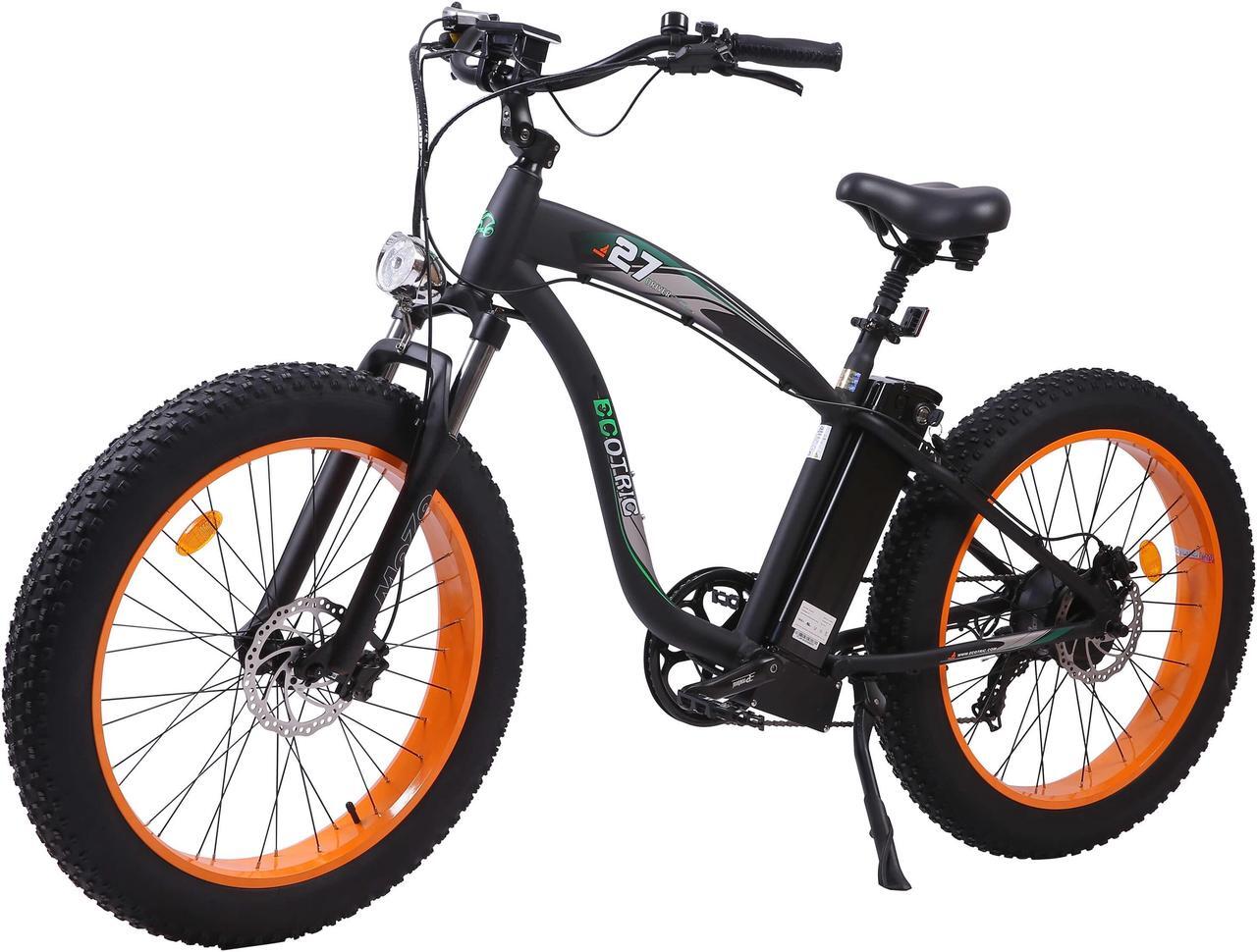 Main image of Ecotric UL Certified 48V 13AH 750W orange Hammer Electric Fat Tire Beach Snow Bicycle with hydraulic front suspension fork, hydraulic disc brakes, front light, Shimano 7-speed and LCD display