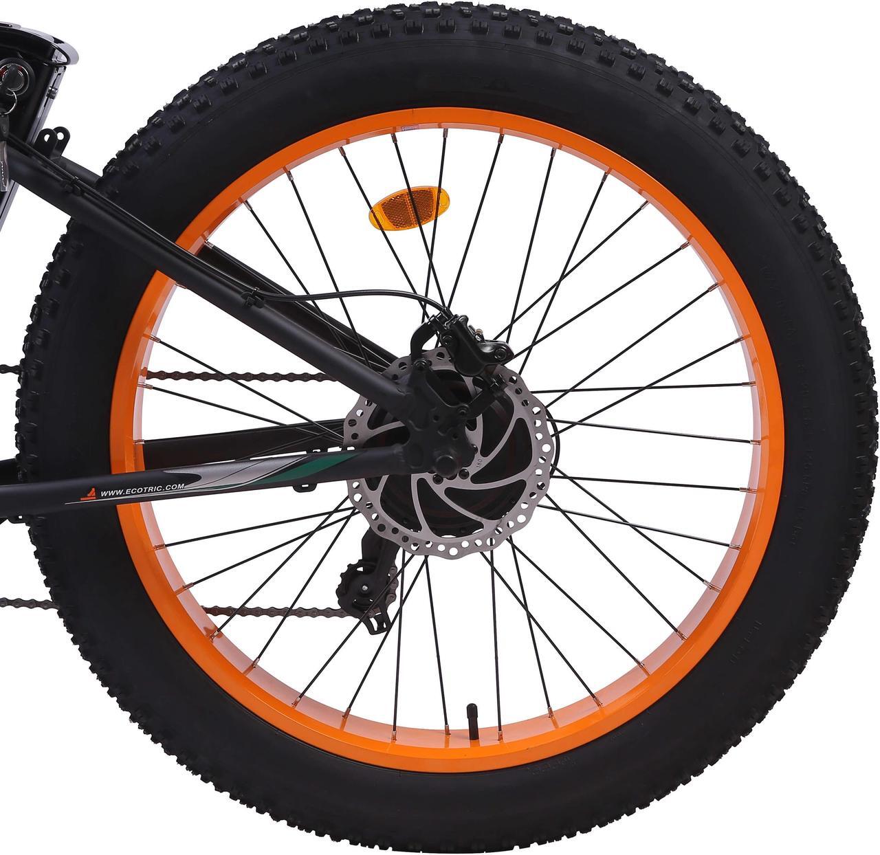 Alt view image 7 of 7 - Ecotric UL Certified 48V 13AH 750W orange Hammer Electric Fat Tire Beach Snow Bicycle with hydraulic front suspension fork, hydraulic disc brakes, front light, Shimano 7-speed and LCD display