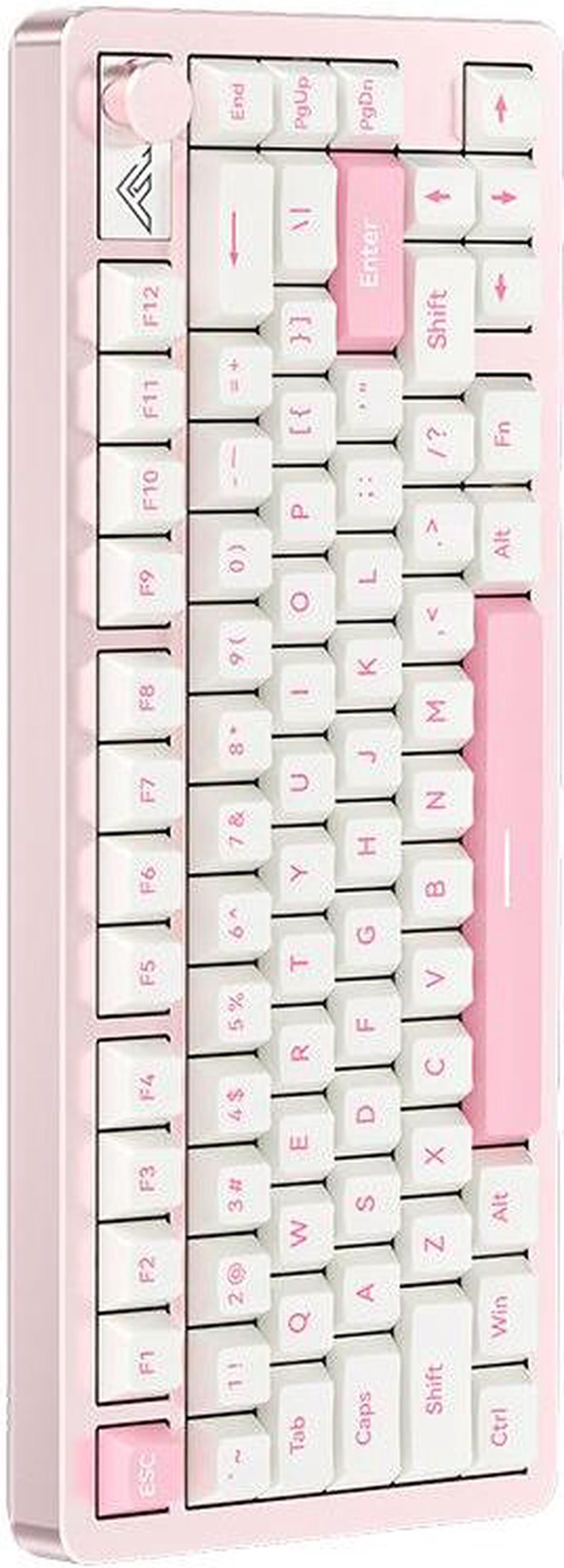 WSIRAK Wireless Mechanical Keyboard 65% Knob Control CNC Aluminum Gaming Keyboard BT/2.4G/Wired Hot Swappable Pre-lubed Switches Gasket Mounted RGB Keyboard for Win/Mac white / pink