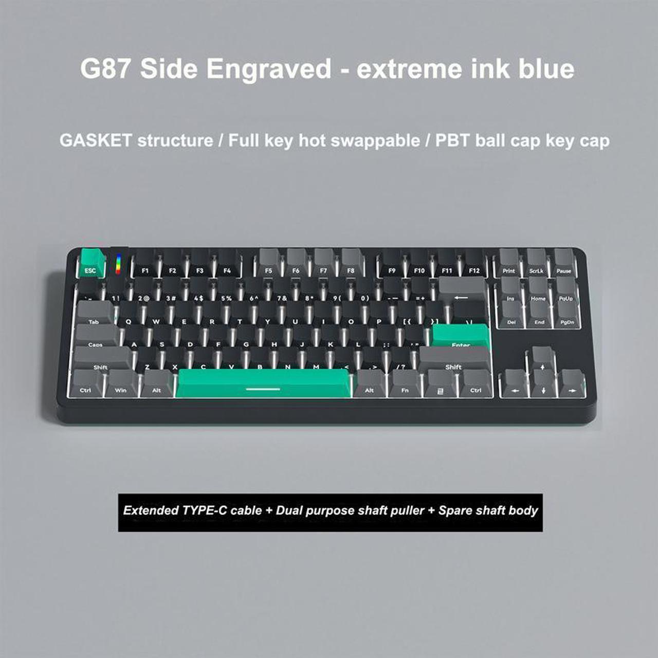 WSIRAK Gasket Wired Keyboard 87 Keys Hot Swappable DIY Wireless BT Mini Side Engraved Noah Silver Axis Single Mode White Light Gaming Mechanical Keyboard Black / Green