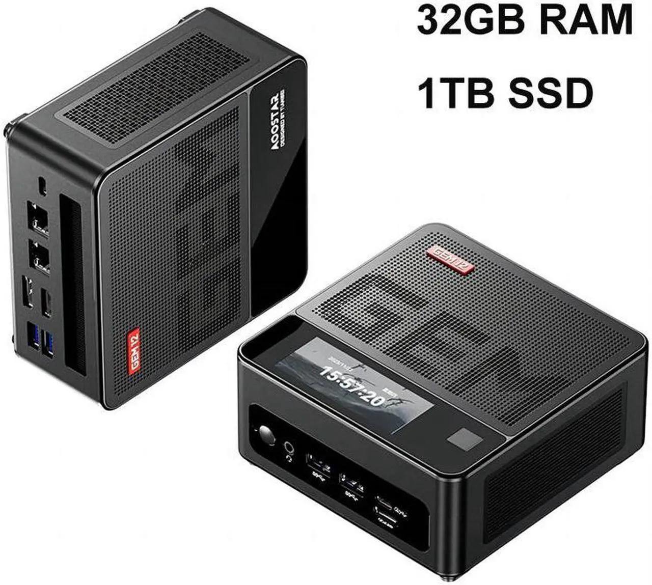 Main image of WSIRAK AOOSTAR GEM12 AMD Ryzen 7 7840HS Mini PC with 16/32G DDR5 RAM 512G/1T PCle 4.0 SSD WIN 11 PRO/ 2* NVME/Oculink/2*2.5G LAN (Non-screened version) 32G RAM / 1T SSD