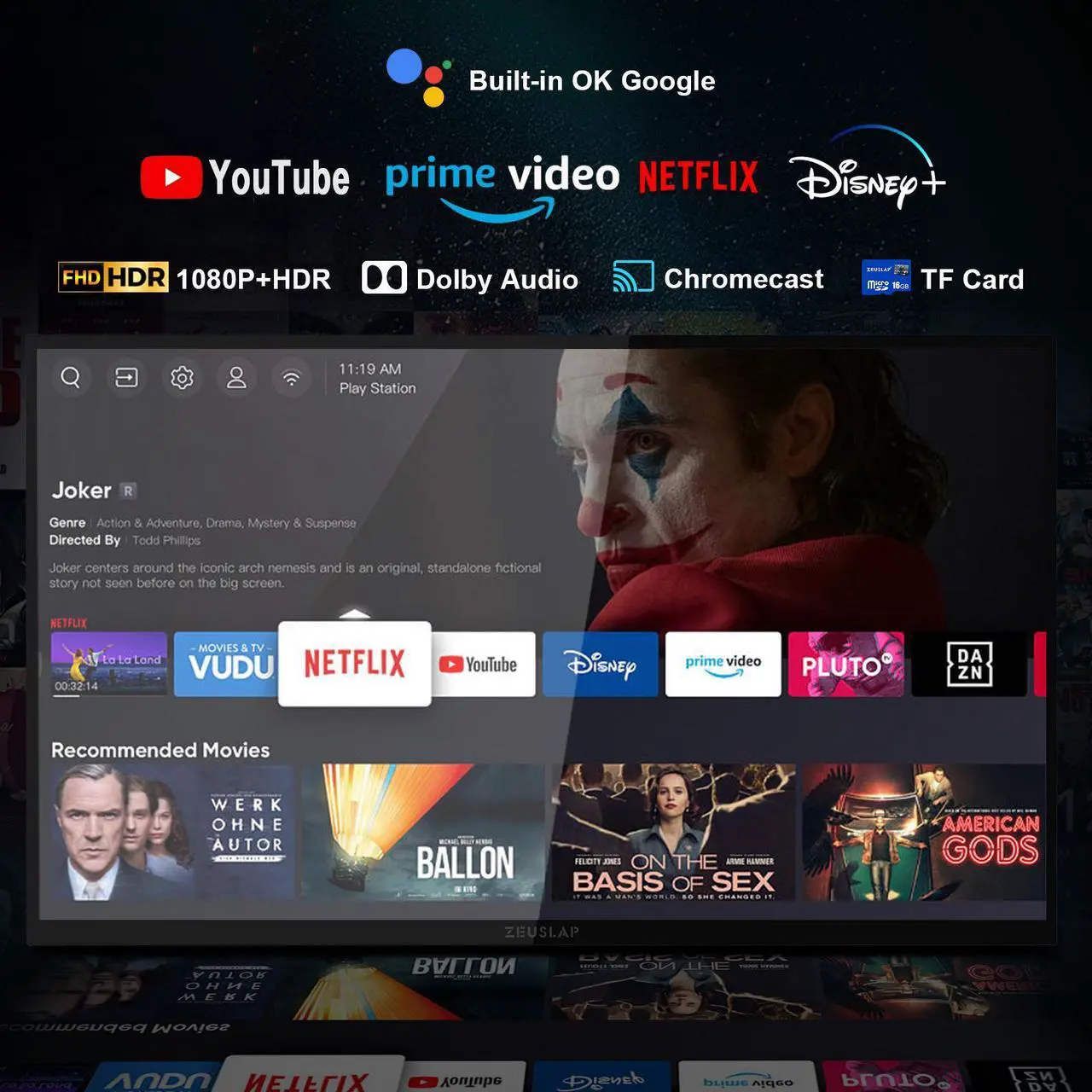 Alt view image 2 of 6 - ZEUSLAP Z18TV 18.5 Inch Portable Monitor Built-in IPTV, 1080P 100Hz Touchscreen Portable TV with WIFI Connection for Laptop, PS4/5, Switch,etc.