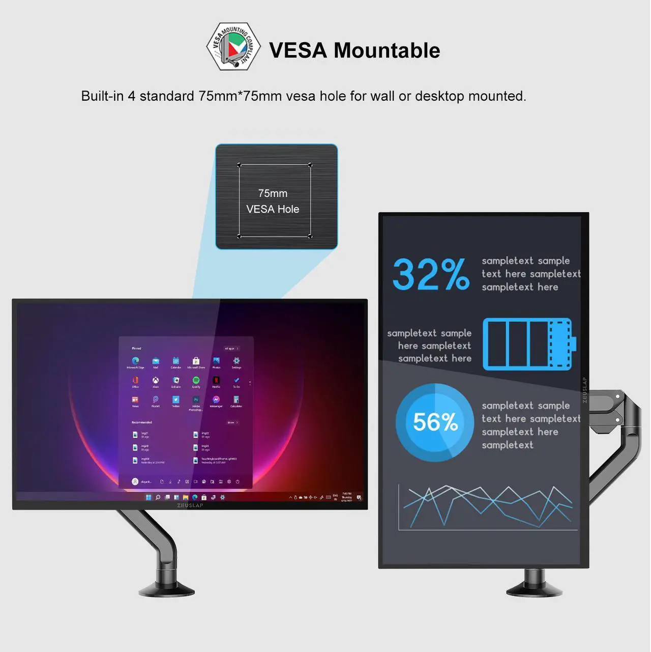 Alt view image 6 of 6 - ZEUSLAP Z18TV 18.5 Inch Portable Monitor Built-in IPTV, 1080P 100Hz Touchscreen Portable TV with WIFI Connection for Laptop, PS4/5, Switch,etc.