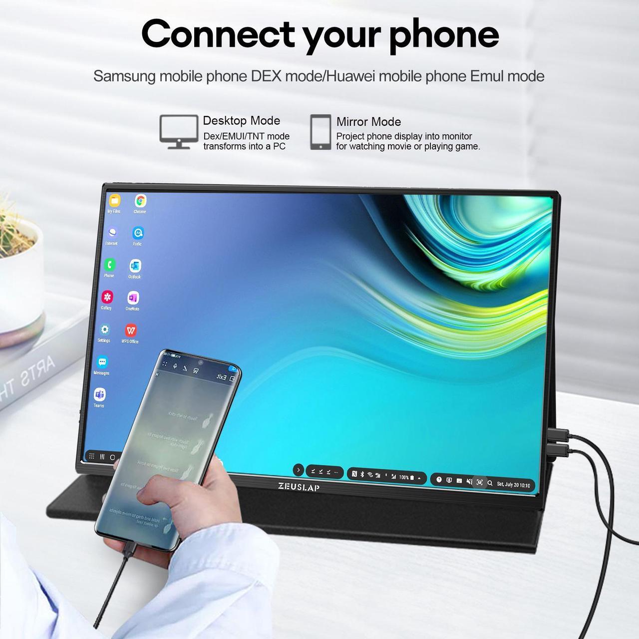 Alt view image 7 of 7 - ZEUSLAP P16K 16 Inch Portable Monitor, 2.5K 144Hz 100%sRGB IPS Screen Computer Gaming Monitor with HDMI-compatible + Type-C + 3.5 mm Audio Ports for Laptop, Switch, Xbox, PS4/5, Smartphone etc.