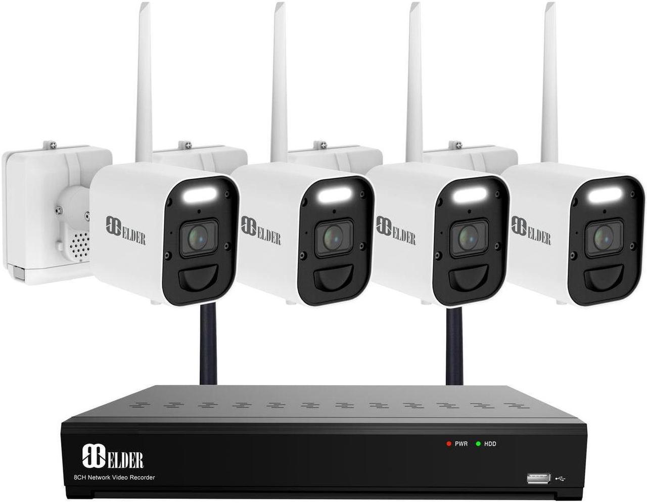 Elder 4K Wireless Security Camera System 1TB Wire-Free, 8Ch NVR 4-Camera Battery WiFi Surveillance Outdoor, Color Night Vision, Spotlight Deterrence & Two-Way Talk