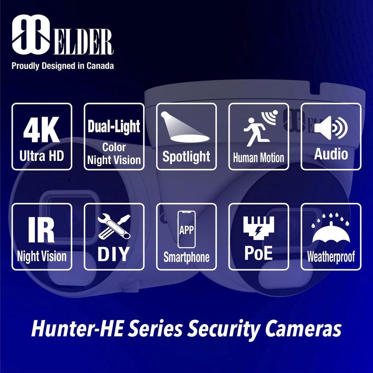 Alt view image 2 of 7 - Elder 4K Security Camera System 8MP, 8Ch NVR PoE 4K Camera Outdoor Color Night Vision, Person & Vehicle Detection Smart Home Surveillance Wired DIY, Hunter Series