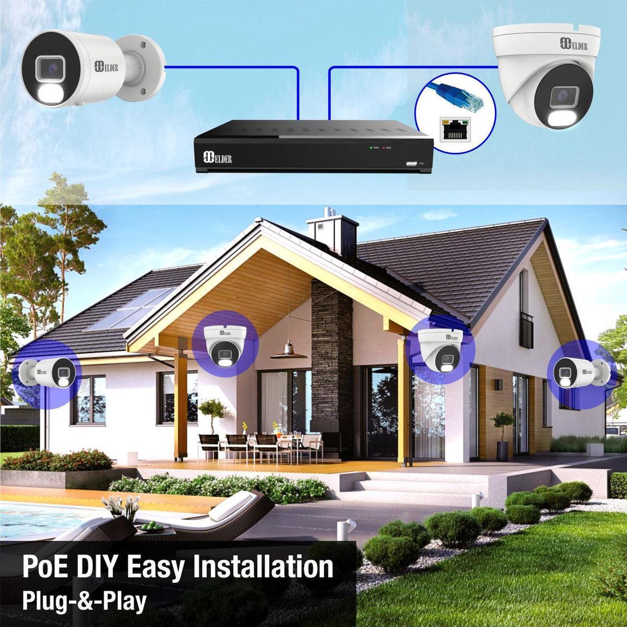 Alt view image 3 of 7 - Elder 4K Security Camera System 8MP, 8Ch NVR PoE 4K Camera Outdoor Color Night Vision, Person & Vehicle Detection Smart Home Surveillance Wired DIY, Hunter Series