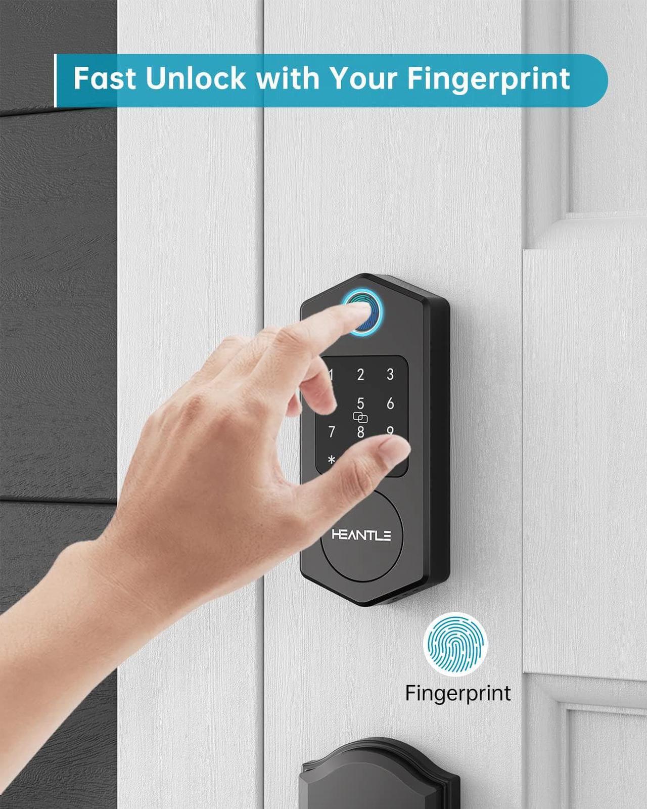 Alt view image 2 of 7 - Smart Deadbolt Lock, HEANTLE Fingerprint Smart Locks for Front Door with Bluetooth Electronic Keypads Keyless Entry Door Lock Deadbolt and IC Fob App Control Works with Alexa, Google Assistant Black