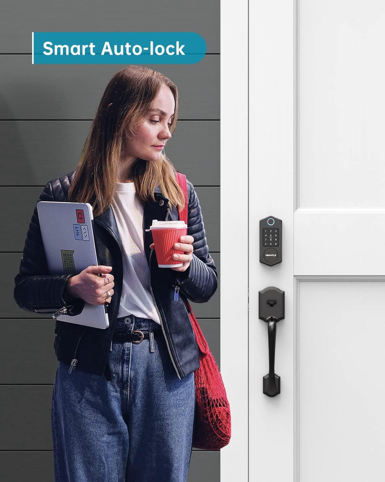 Alt view image 3 of 7 - Smart Deadbolt Lock, HEANTLE Fingerprint Smart Locks for Front Door with Bluetooth Electronic Keypads Keyless Entry Door Lock Deadbolt and IC Fob App Control Works with Alexa, Google Assistant Black