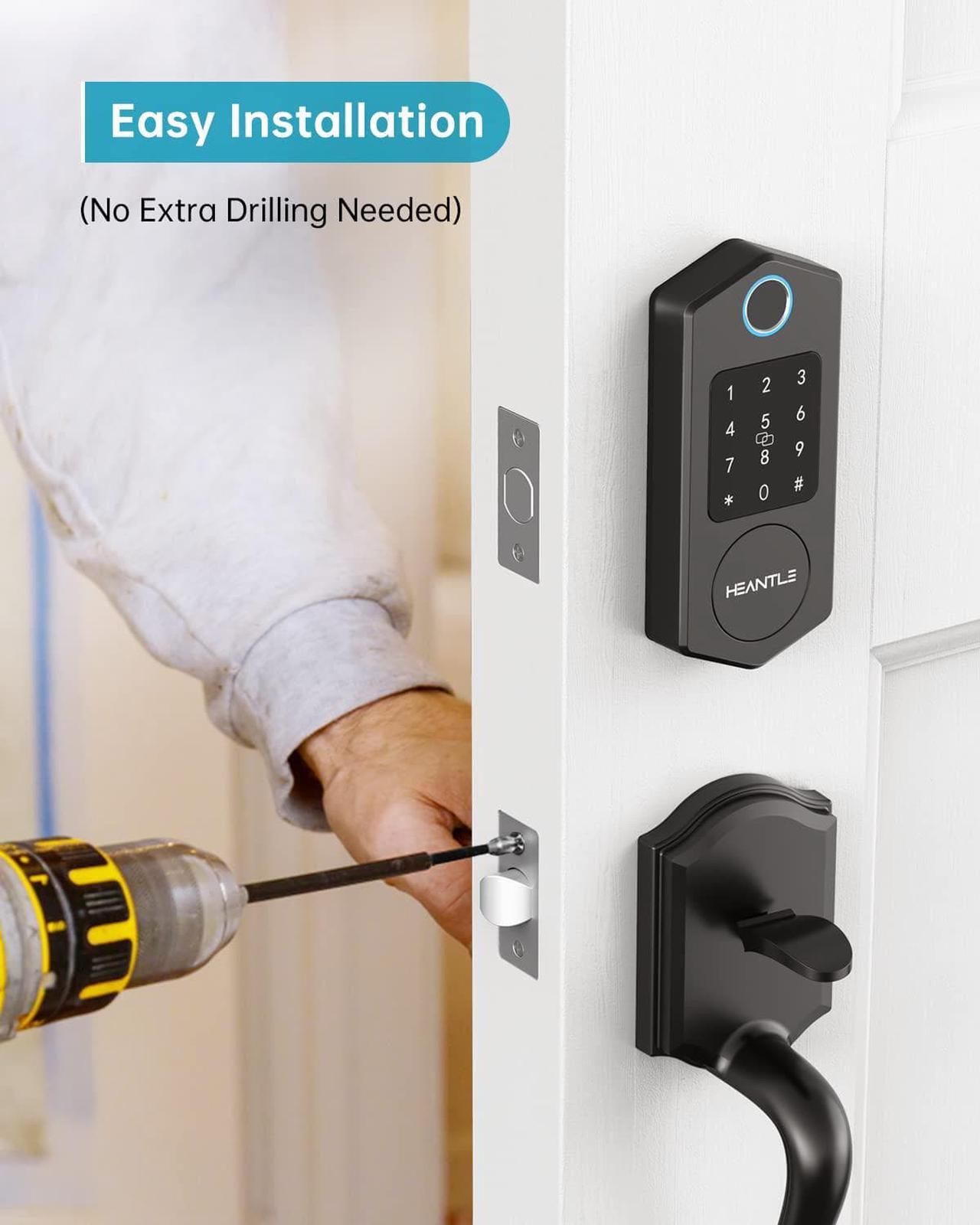 Alt view image 7 of 7 - Smart Deadbolt Lock, HEANTLE Fingerprint Smart Locks for Front Door with Bluetooth Electronic Keypads Keyless Entry Door Lock Deadbolt and IC Fob App Control Works with Alexa, Google Assistant Black