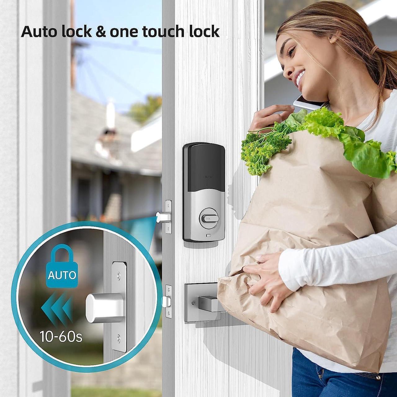 Alt view image 6 of 7 - Keyless Entry Door Lock with Handle, HEANTLE Smart Front Door Lock Set, Electronic Keypad Smart Fingerprint Deadbolt Lock, Alexa Smart Door Lock, Digital Lock Bluetooth APP/Fobs Auto Lock Silver