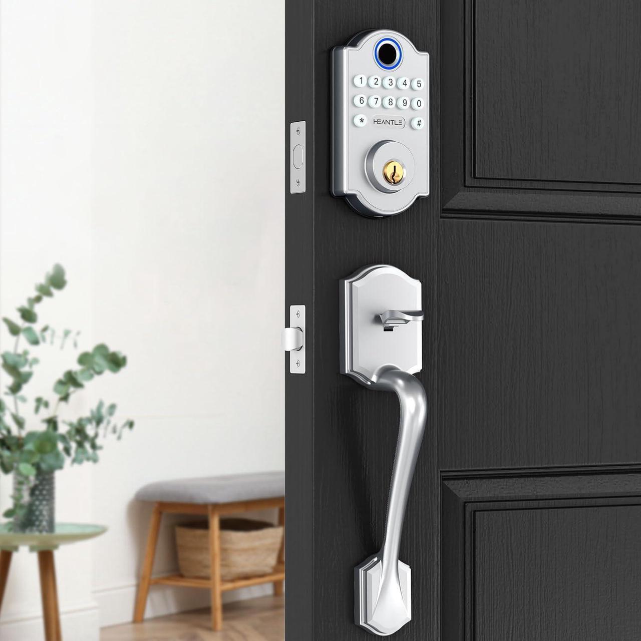 Main image of Front Door Handle with Keypad Lock-HEANTLE Keyless Entry Door Locks Deadbolt with Handle Set, Digital Fingerprint Locksets for Home Apartment, Auto Lock&One-Touch Locking, Sliver