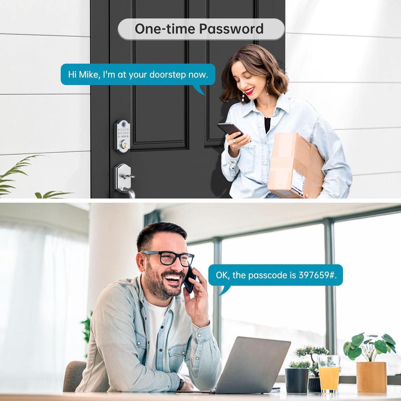 Alt view image 4 of 7 - Front Door Handle with Keypad Lock-HEANTLE Keyless Entry Door Locks Deadbolt with Handle Set, Digital Fingerprint Locksets for Home Apartment, Auto Lock&One-Touch Locking, Sliver