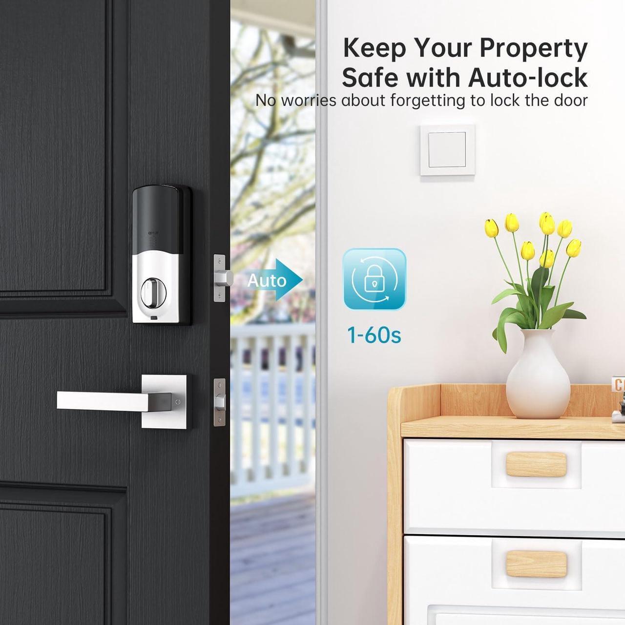 Alt view image 5 of 7 - Front Door Handle with Keypad Lock-HEANTLE Keyless Entry Door Locks Deadbolt with Handle Set, Digital Fingerprint Locksets for Home Apartment, Auto Lock&One-Touch Locking, Sliver