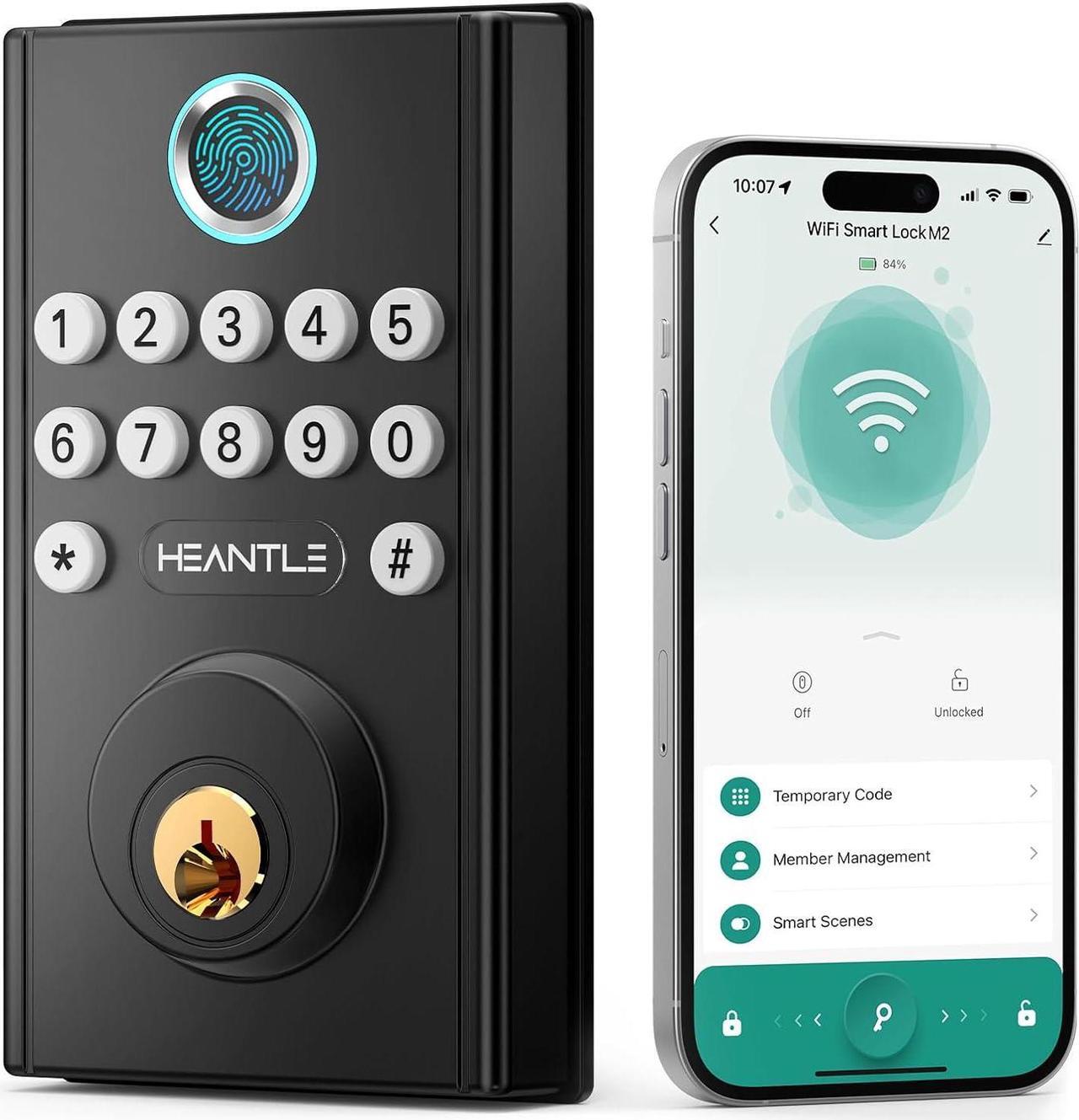 Main image of WiFi Smart Lock Front Door - HEANTLE Keyless Entry Door Lock Fingerprint Keypad Bluetooth Deadbolt, Auto Lock App Remote Control Alexa Voice Control Electronic Digital for Home Offiice Airbnb BLACK