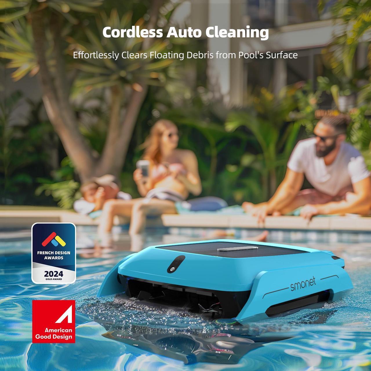 Alt view image 2 of 7 - Robotic Solar Pool Skimmer Cleaner Cordless Pool Skimmer Automatic Pool Cleaner Robot for Pool Surface with Dual Charging Options Path Optimization Obstacle Avoidance Saltwater Compatibility