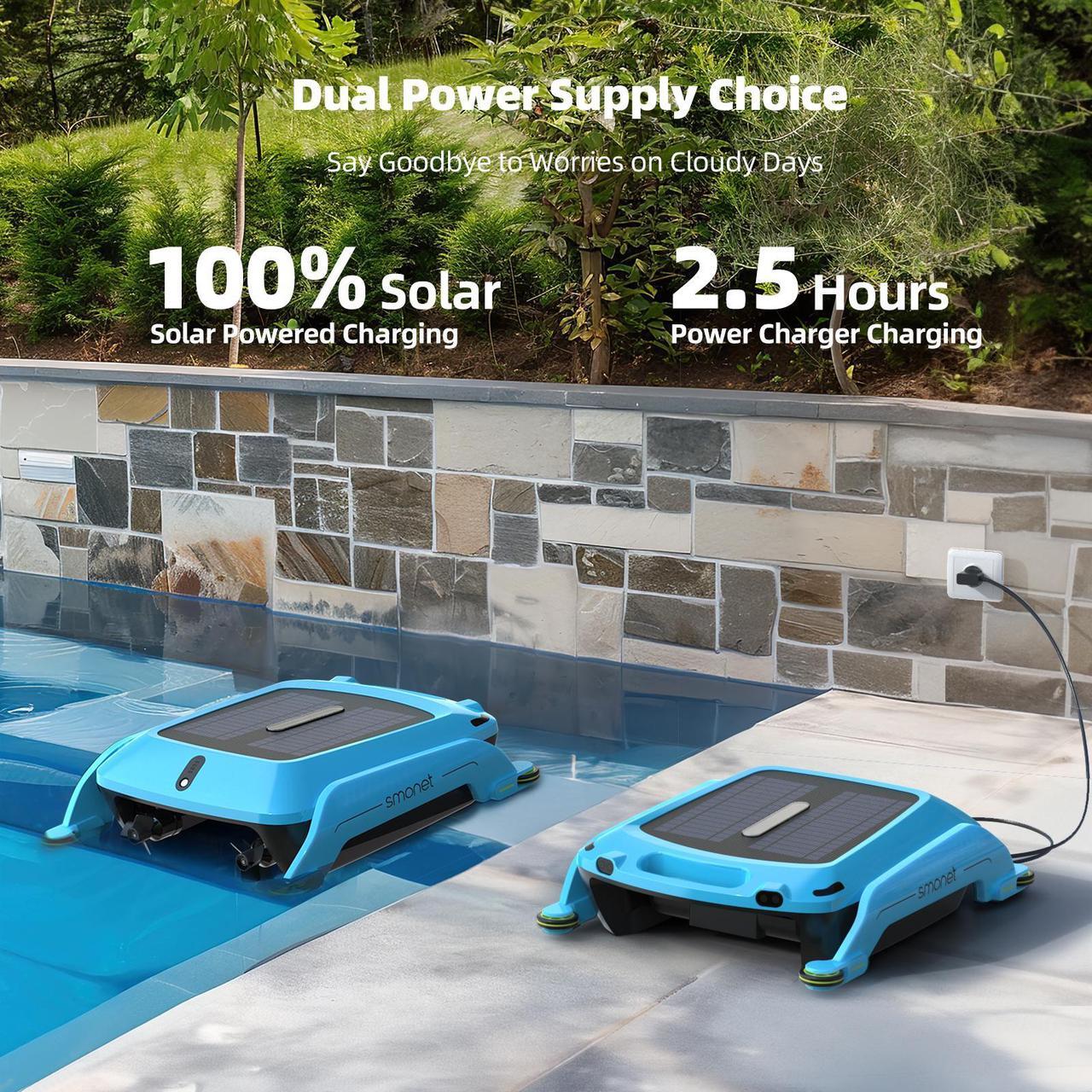 Alt view image 3 of 7 - Robotic Solar Pool Skimmer Cleaner Cordless Pool Skimmer Automatic Pool Cleaner Robot for Pool Surface with Dual Charging Options Path Optimization Obstacle Avoidance Saltwater Compatibility