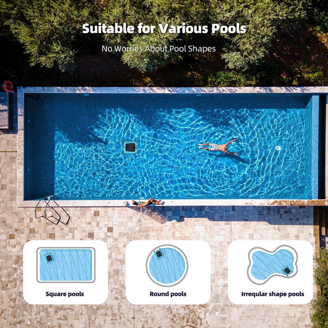 Alt view image 7 of 7 - Robotic Solar Pool Skimmer Cleaner Cordless Pool Skimmer Automatic Pool Cleaner Robot for Pool Surface with Dual Charging Options Path Optimization Obstacle Avoidance Saltwater Compatibility