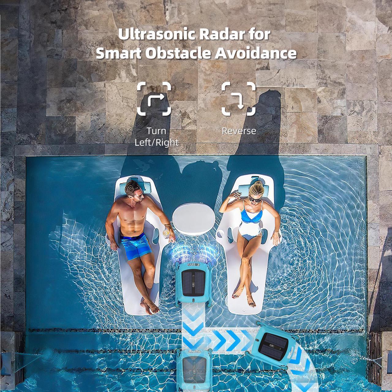 Alt view image 4 of 7 - Robotic Solar Pool Skimmer Cleaner Cordless Pool Skimmer Automatic Pool Cleaner Robot for Pool Surface with Dual Charging Options Path Optimization Obstacle Avoidance Saltwater Compatibility