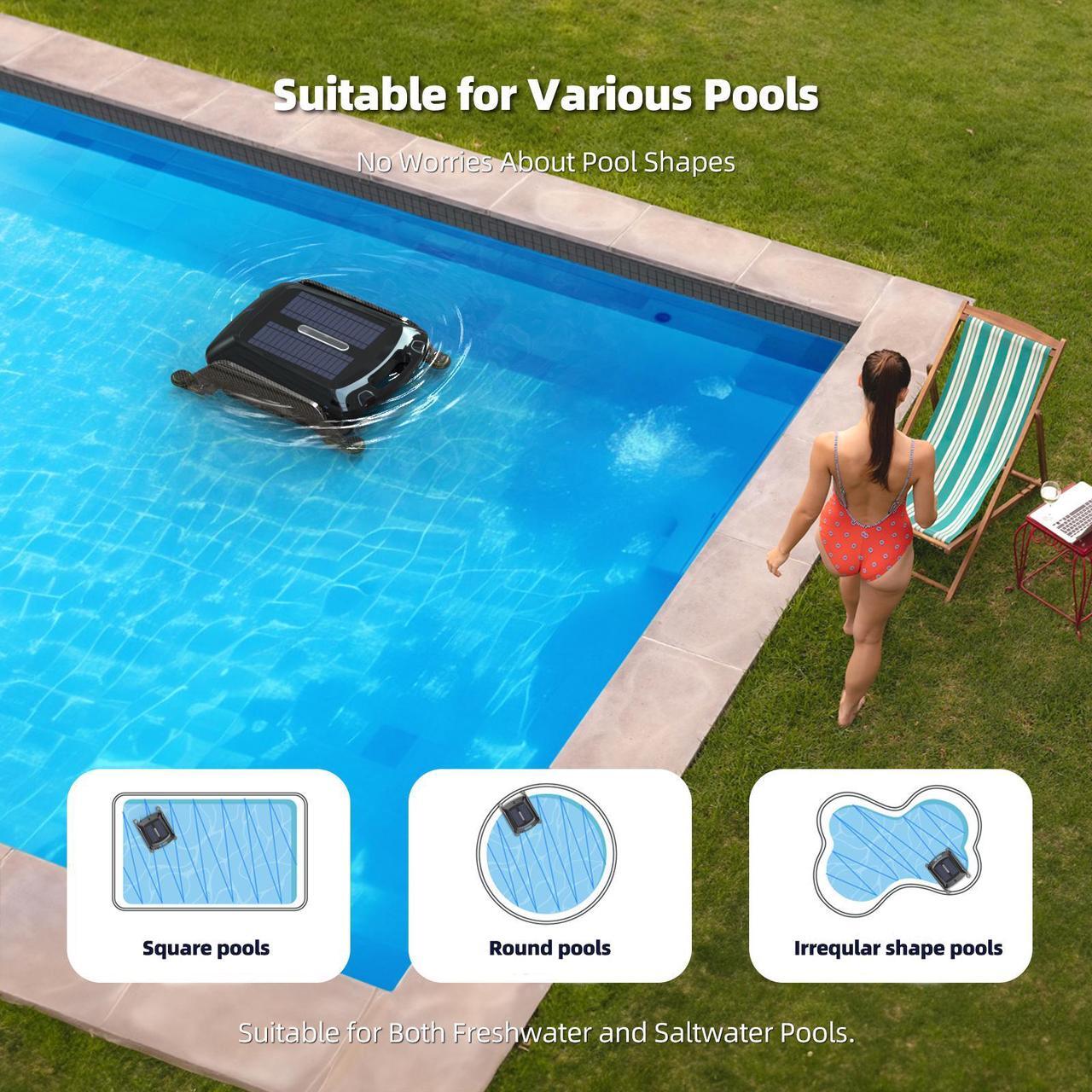 Alt view image 6 of 7 - Solar Pool Skimmer Robot: SR5 PRO Automatic Pool Surface Skimmer with Solar Powered 24/7 Continuous Cleaning Robotic Pool Skimmer, Two Speed Modes, Dual Charging, Black