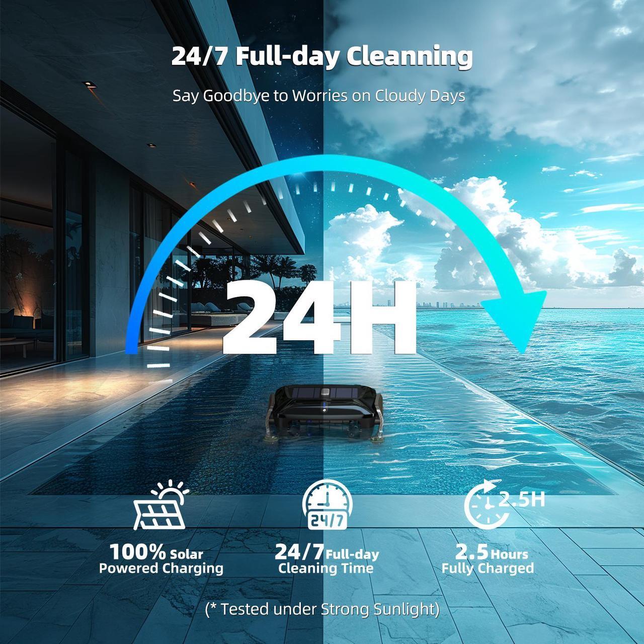 Alt view image 4 of 7 - Solar Pool Skimmer Robot: SR5 PRO Automatic Pool Surface Skimmer with Solar Powered 24/7 Continuous Cleaning Robotic Pool Skimmer, Two Speed Modes, Dual Charging, Black