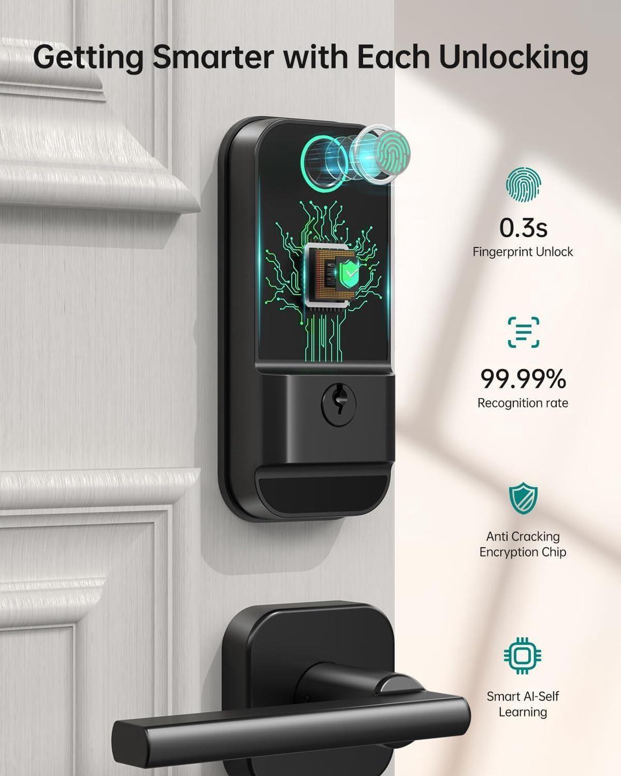 Alt view image 2 of 7 - WiFi Smart Lock for Front Door: Keyless Entry Door Lock Deadbolt with Handle Set Fingerprint Electronic Keypad Door Lock Alexa Bluetooth Code Auto Lock for Home Apartment Black