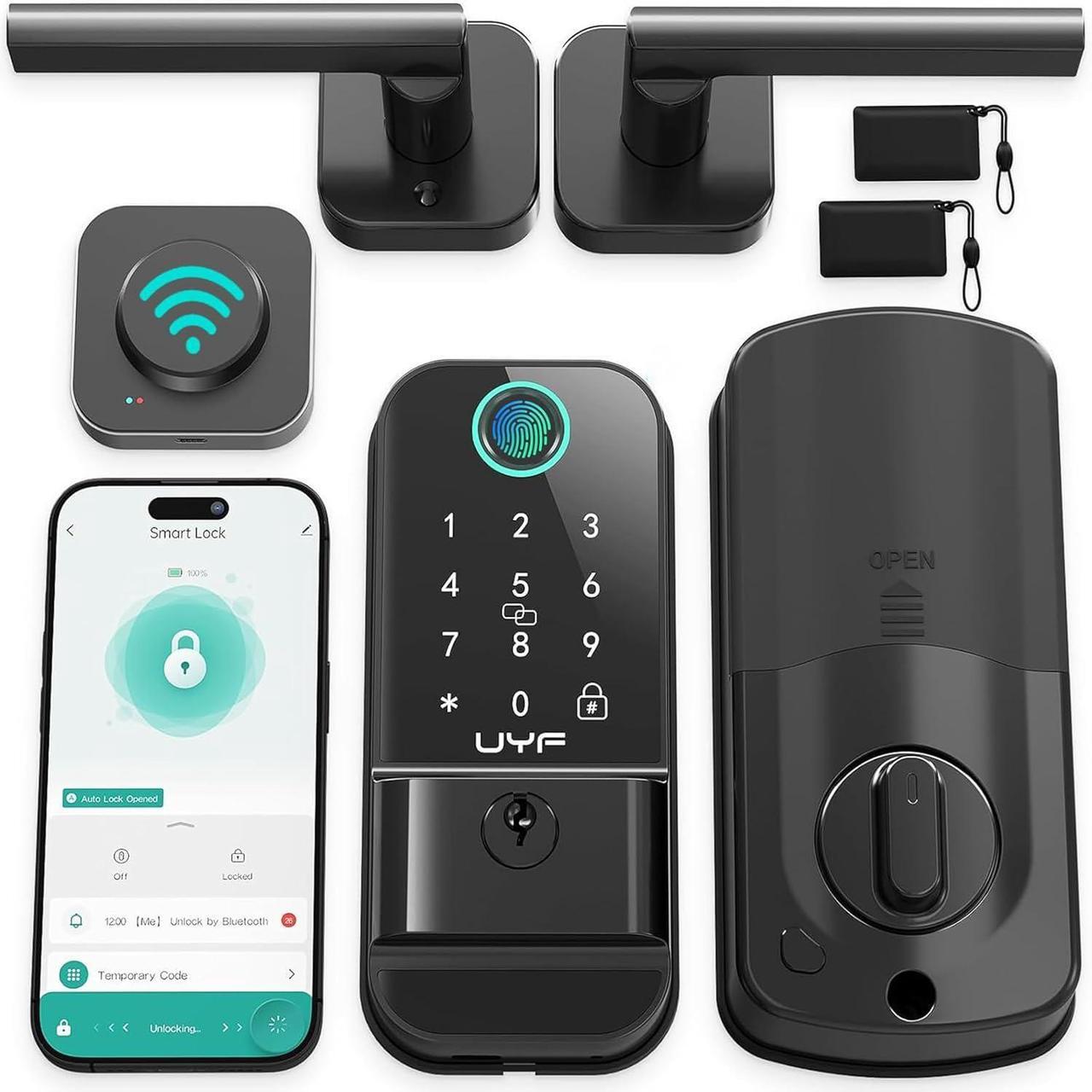 Main image of WiFi Smart Lock for Front Door: Keyless Entry Door Lock Deadbolt with Handle Set Fingerprint Electronic Keypad Door Lock Alexa Bluetooth Code Auto Lock for Home Apartment Black