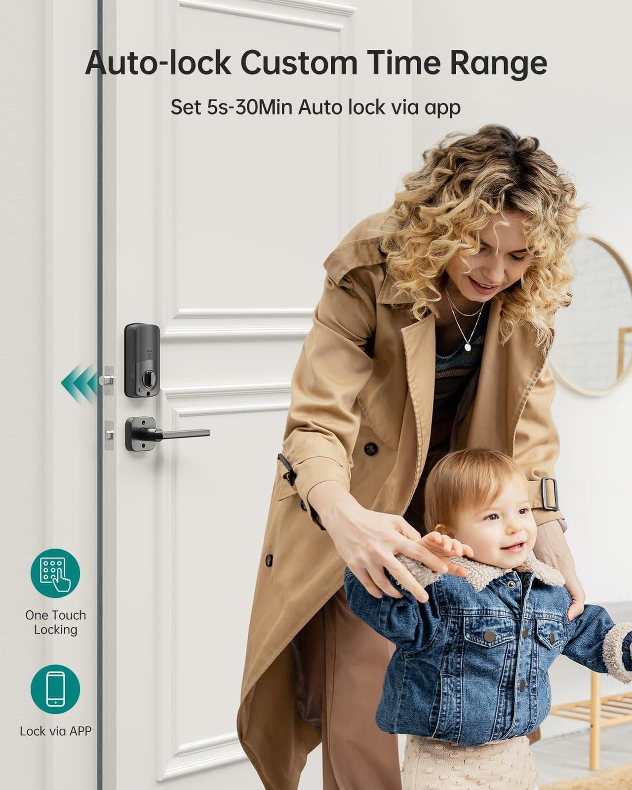 Alt view image 4 of 7 - WiFi Smart Lock for Front Door: Keyless Entry Door Lock Deadbolt with Handle Set Fingerprint Electronic Keypad Door Lock Alexa Bluetooth Code Auto Lock for Home Apartment Black