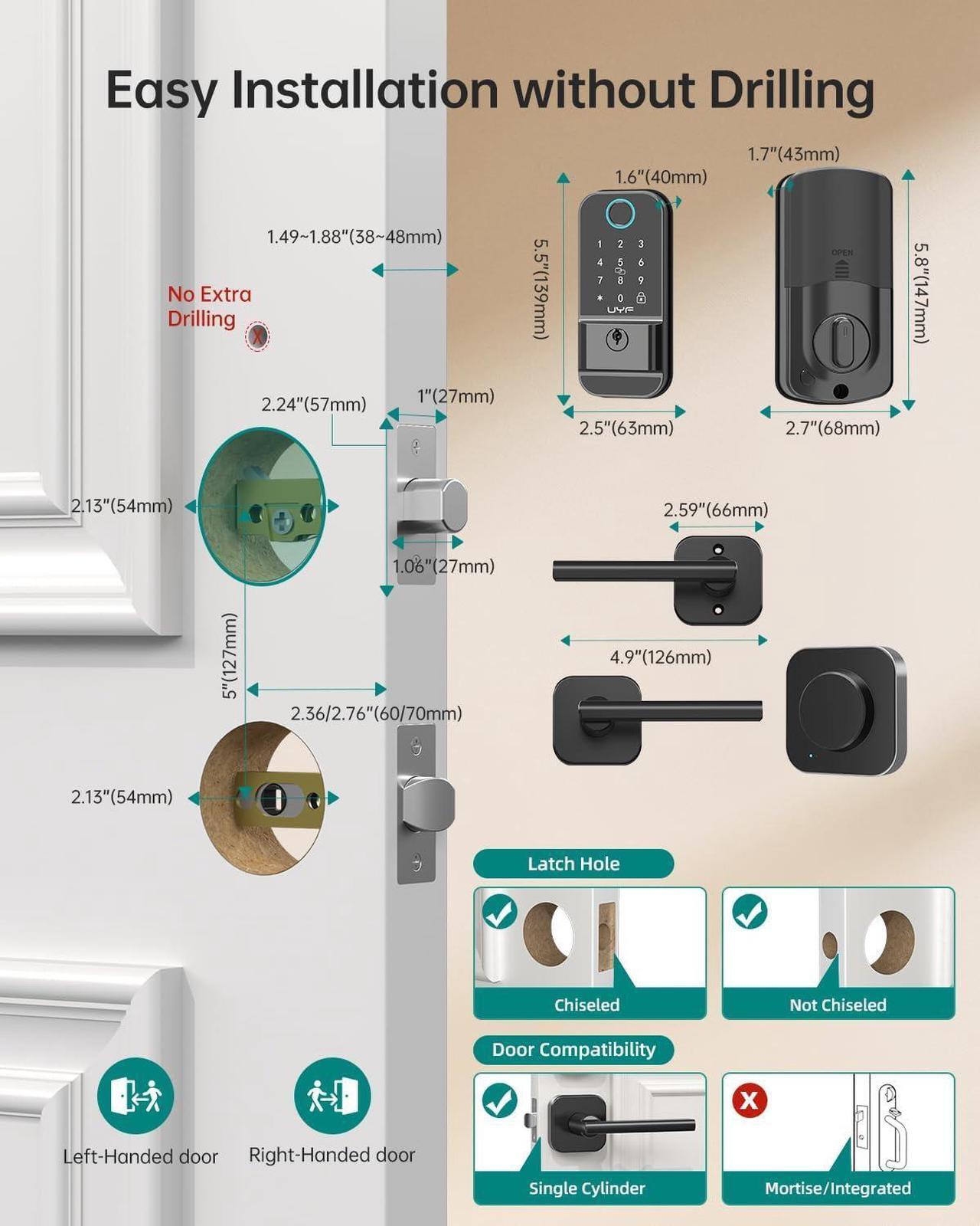 Alt view image 7 of 7 - WiFi Smart Lock for Front Door: Keyless Entry Door Lock Deadbolt with Handle Set Fingerprint Electronic Keypad Door Lock Alexa Bluetooth Code Auto Lock for Home Apartment Black