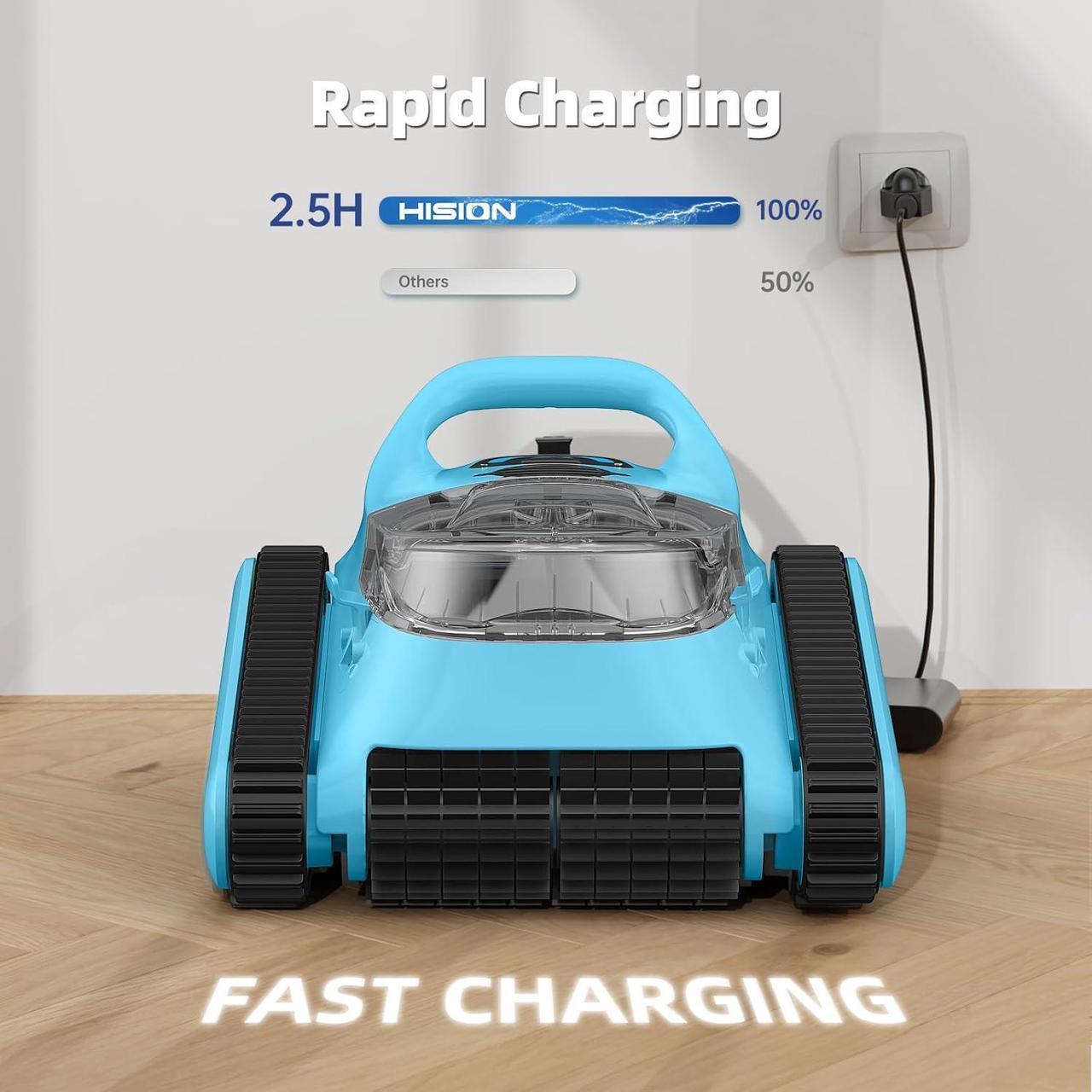 Alt view image 4 of 7 - Robotic Pool Cleaner Vacuum for Inground Pools, Cordless Pool Cleaner Robot with Hook 180W Suction Auto Vacuums Wall Climbing Waterline Scrubbing Cleaning 150 Mins Long Battery Up to 2,000 sq.ft