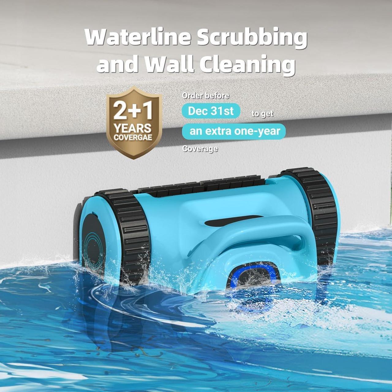 Alt view image 2 of 7 - Robotic Pool Cleaner Vacuum for Inground Pools, Cordless Pool Cleaner Robot with Hook 180W Suction Auto Vacuums Wall Climbing Waterline Scrubbing Cleaning 150 Mins Long Battery Up to 2,000 sq.ft