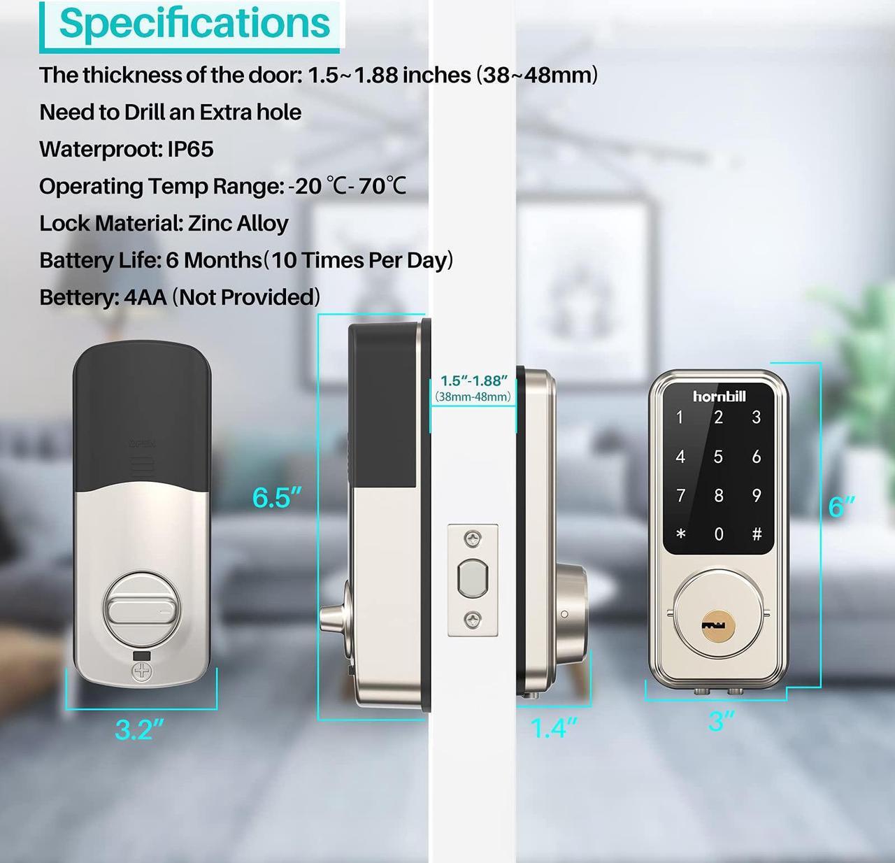 Alt view image 8 of 7 - Wi-Fi & Bluetooth Smart Lock, Keyless Entry Smart Front Lock, Hornbill Touch Screen Keypads, App Control, Auto Lock, Compatible with Amazon Alexa, Remotely Control (Included G2 Gateway)
