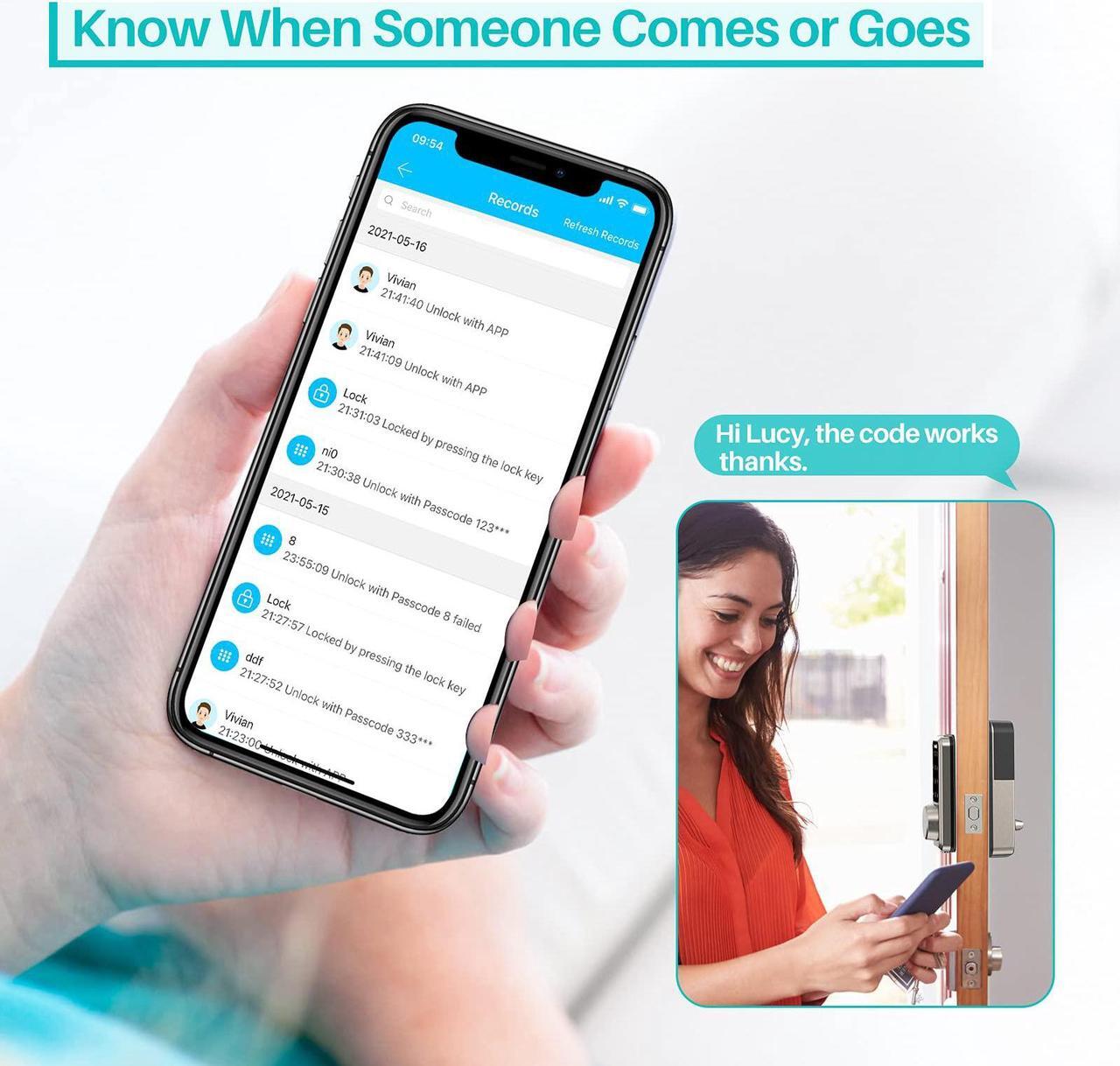 Alt view image 6 of 7 - Wi-Fi & Bluetooth Smart Lock, Keyless Entry Smart Front Lock, Hornbill Touch Screen Keypads, App Control, Auto Lock, Compatible with Amazon Alexa, Remotely Control (Included G2 Gateway)