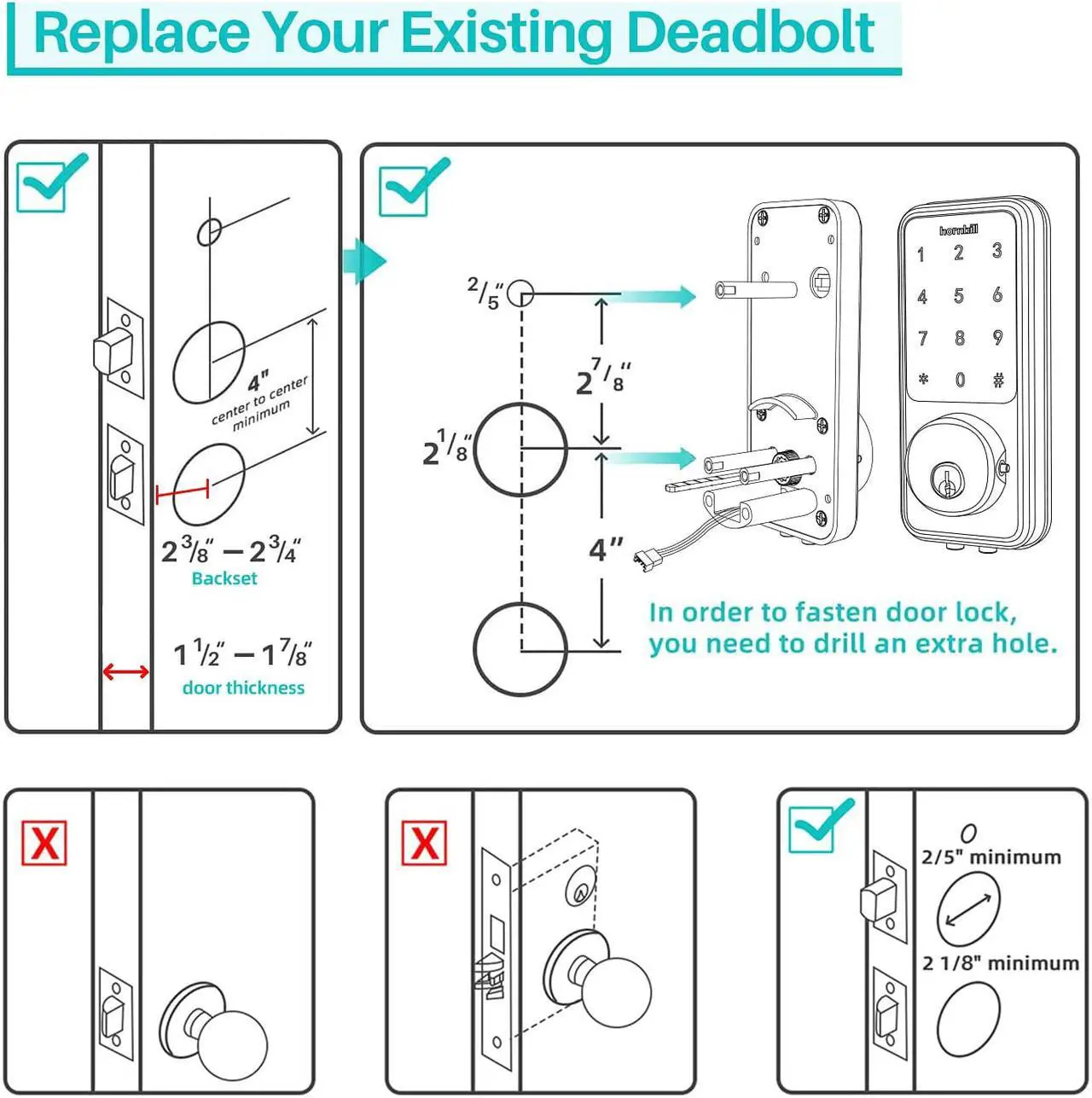 Alt view image 8 of 7 - Smart Lock Keyless Entry Deadbolt Door Locks,Hornbill Smart Lock Front Door,Digital Electronic Bluetooth Deadbolt Door Lock Works with APP,Code Auto Lock for Hotel Airbnb Home(Not included G2 Gateway)