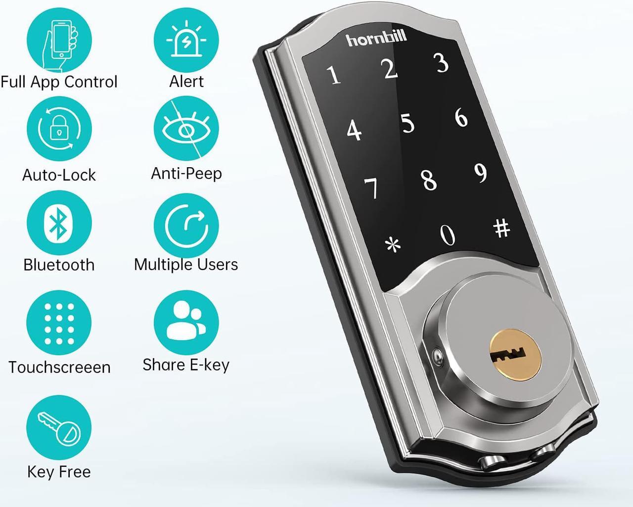 Alt view image 4 of 7 - WiFi Smart Locks Deadbolt with Keypad, Hornbill Keyless Entry Digital Front Door Lock with Gateway Hub, Bluetooth Electronic Touchscreen Auto Code Lock Work with Alexa,Free App Control for Home Office