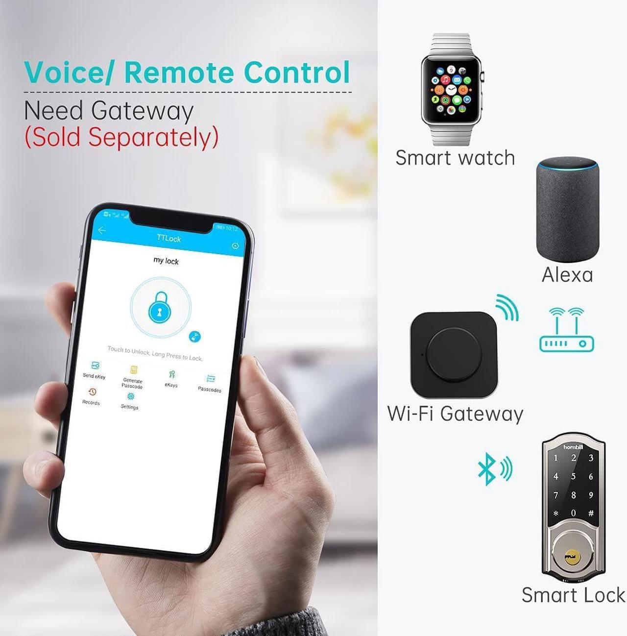 Alt view image 3 of 7 - WiFi Smart Locks Deadbolt with Keypad, Hornbill Keyless Entry Digital Front Door Lock with Gateway Hub, Bluetooth Electronic Touchscreen Auto Code Lock Work with Alexa,Free App Control for Home Office