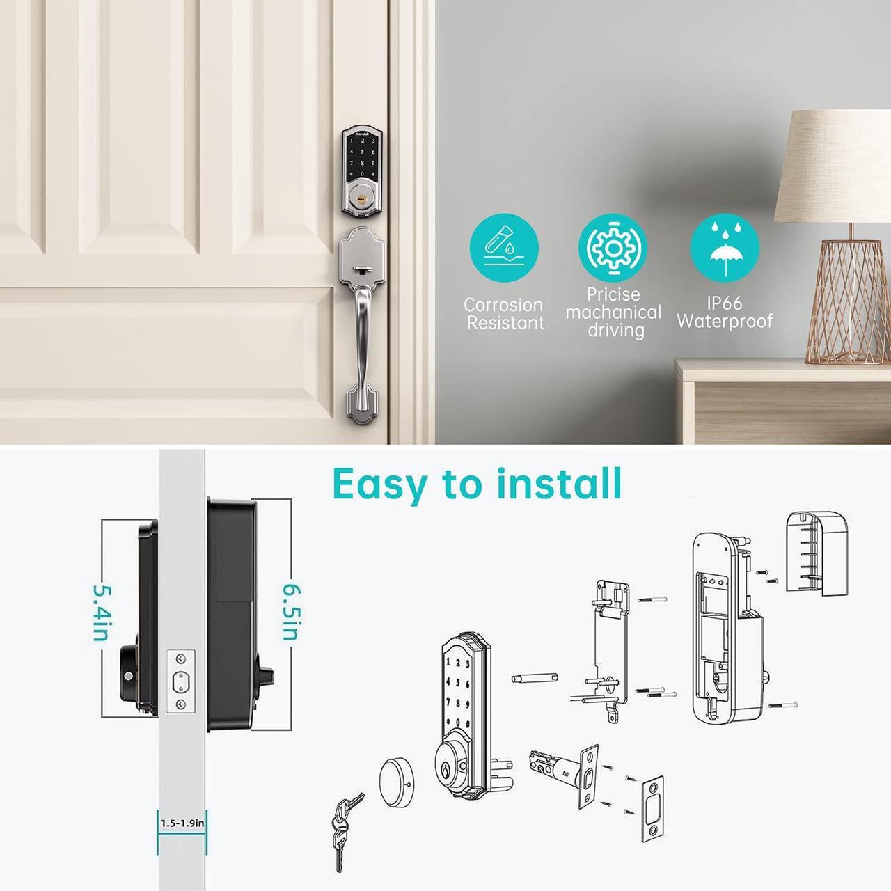 Alt view image 7 of 7 - WiFi Smart Locks Deadbolt with Keypad, Hornbill Keyless Entry Digital Front Door Lock with Gateway Hub, Bluetooth Electronic Touchscreen Auto Code Lock Work with Alexa,Free App Control for Home Office