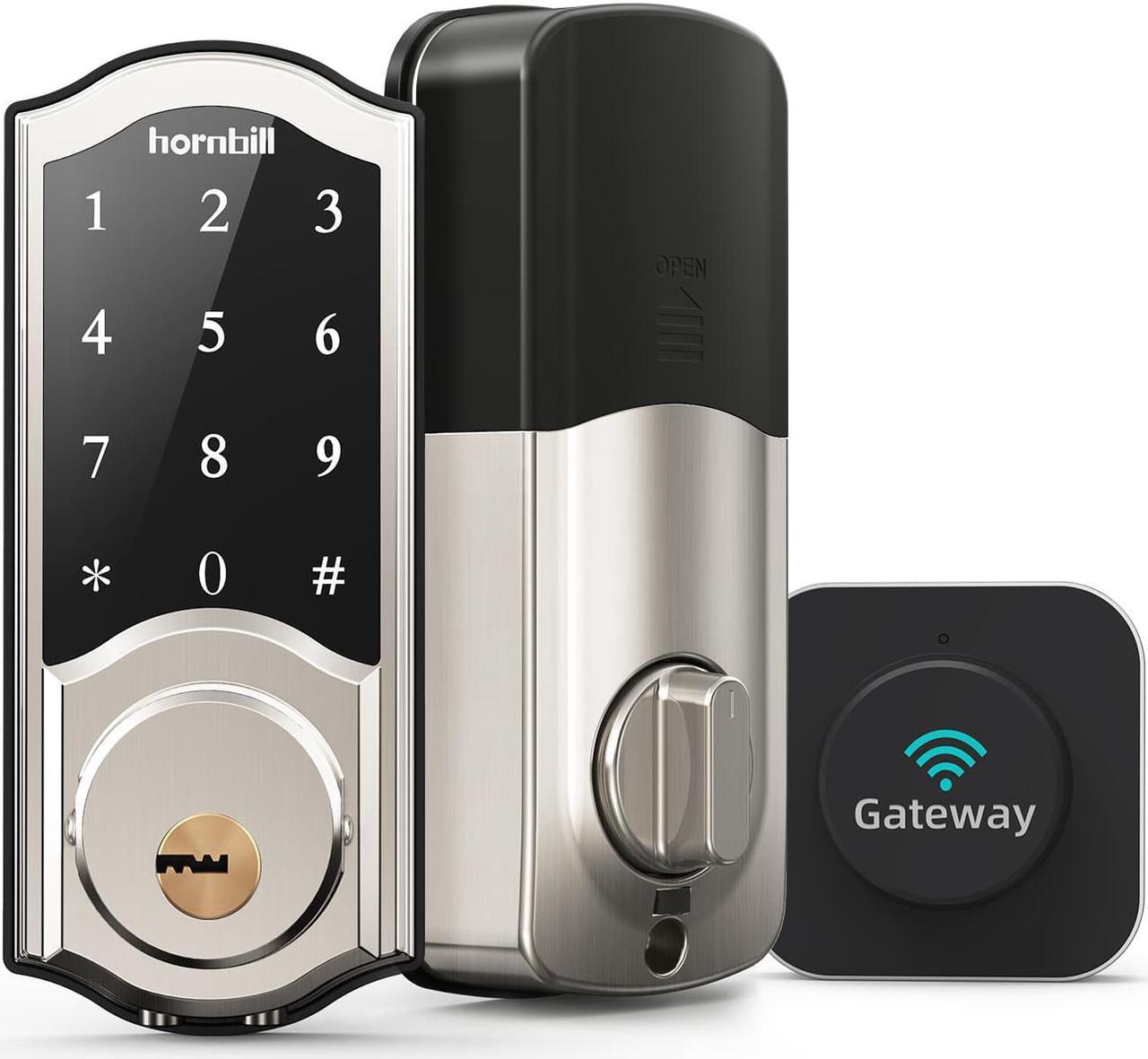 Main image of WiFi Smart Locks Deadbolt with Keypad, Hornbill Keyless Entry Digital Front Door Lock with Gateway Hub, Bluetooth Electronic Touchscreen Auto Code Lock Work with Alexa,Free App Control for Home Office