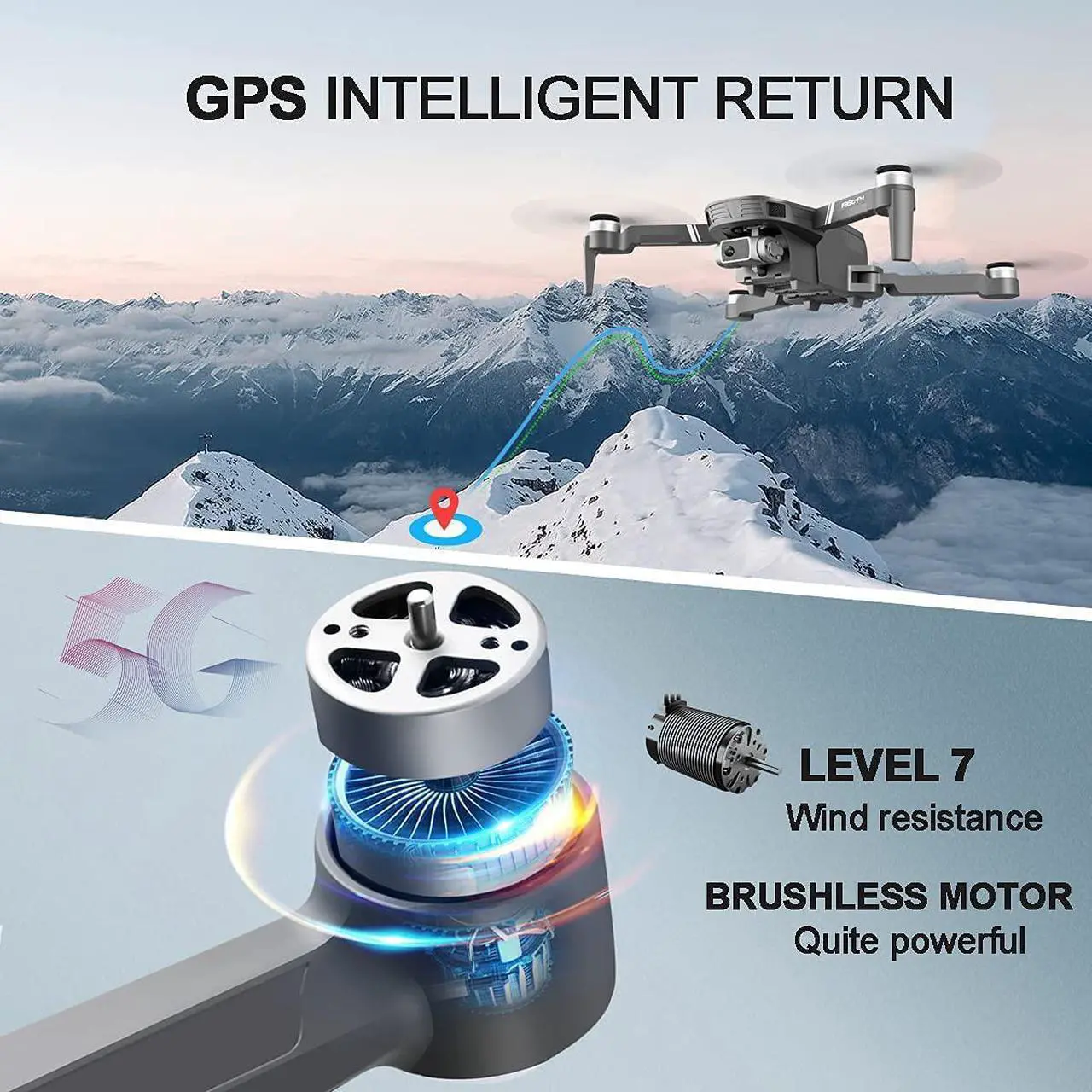 Alt view image 4 of 7 - 4DRC F4 GPS Drone with 4K UHD Camera, 5G WiFi FPV Transmission, Brushless Motor Foldable Quadcopter with 2 Batteries up to 60 minutes flight time + Storage Case