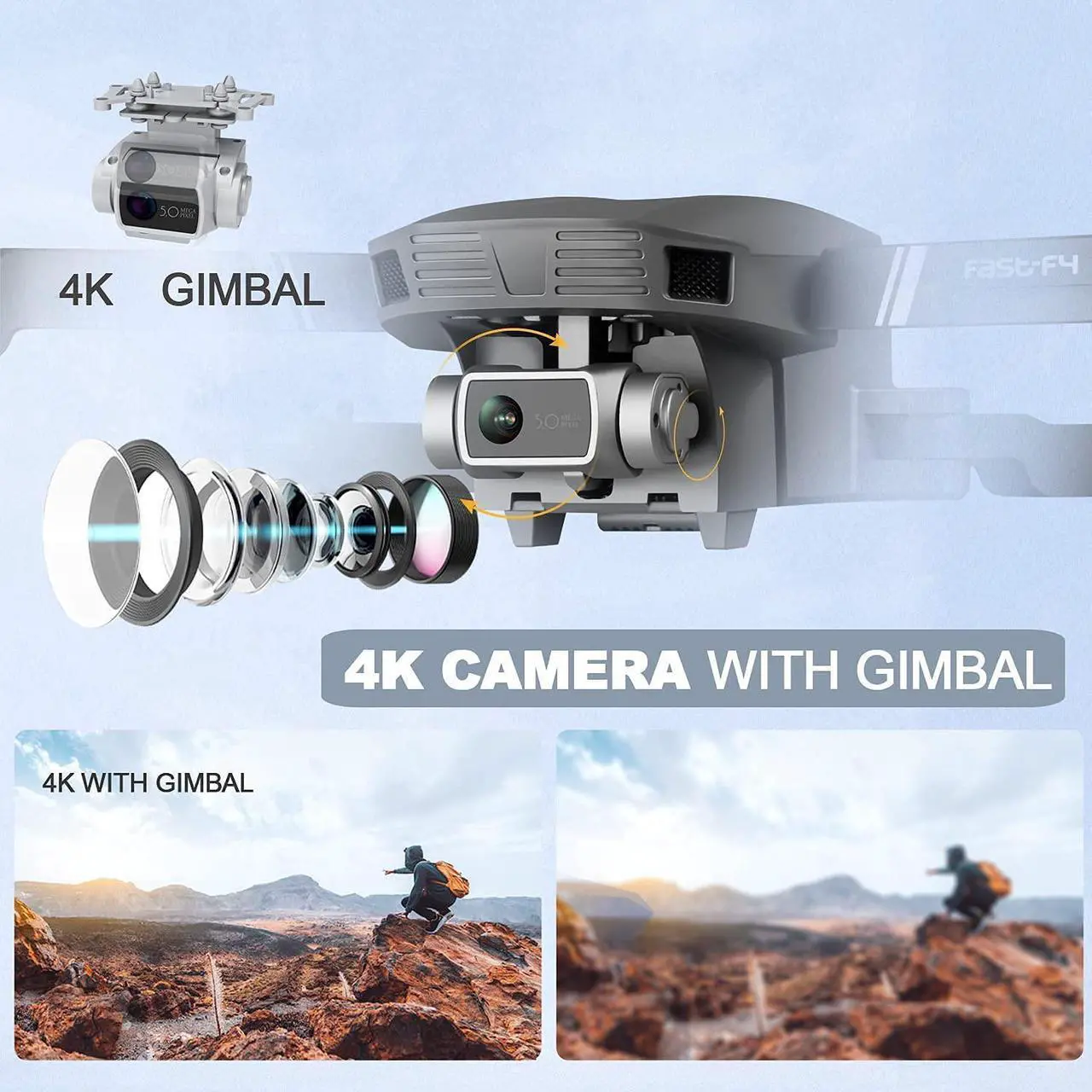 Alt view image 2 of 7 - 4DRC F4 GPS Drone with 4K UHD Camera, 5G WiFi FPV Transmission, Brushless Motor Foldable Quadcopter with 2 Batteries up to 60 minutes flight time + Storage Case
