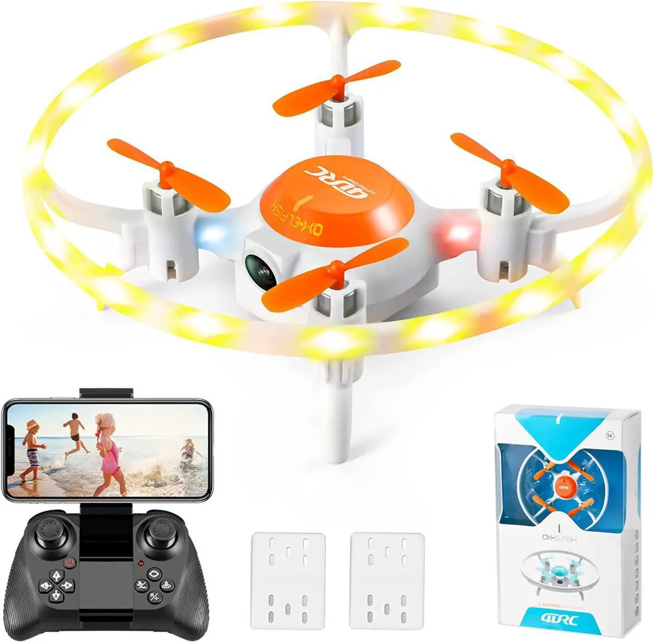 Main image of 4DRC V5-Orange RC Quadcopter Mini Drone with 720P HD Camera FPV Live Video, 2 Batteries 20 Min Indoor Flying Tim e,Beginners,Boys and Girls Toys Gifts