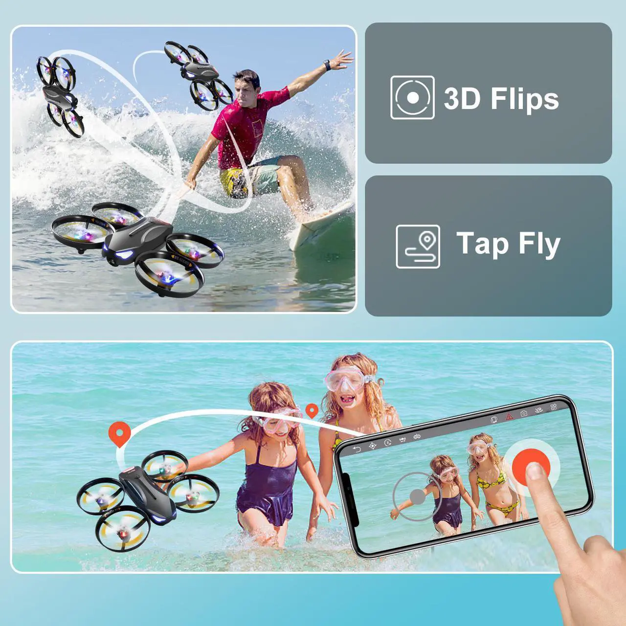 Alt view image 5 of 7 - 4DRC V16 Mini Drone with 1080P Camera for Kids, RC Quadcopter Beginners Toy with colorful LED Lights, 3D Flips, Gesture Selfie, Headless Mode, Altitude Hold, Boys Girls Birthday Gifts