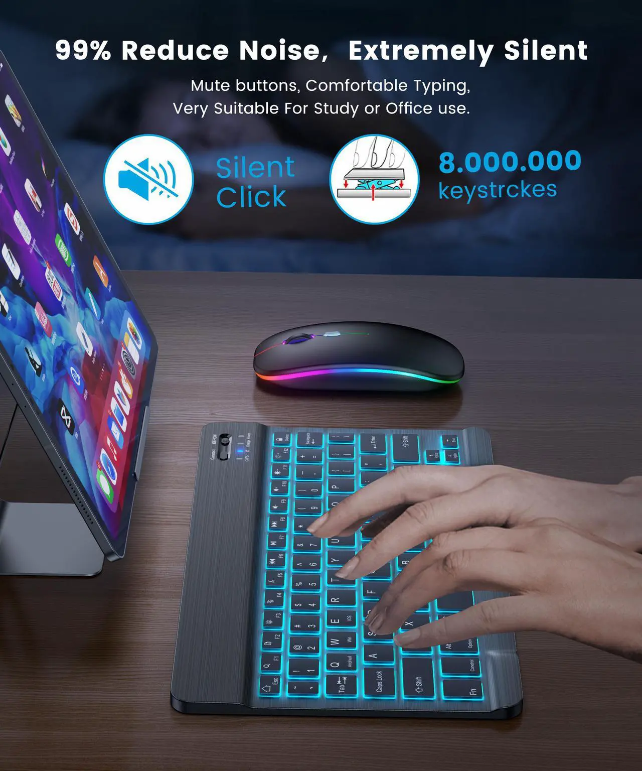 Alt view image 7 of 7 - Ipad Wireless Keyboard Bluetooth Keyboard And Mouse Mini Keyboards Tablet Backlit Keyboard For Phone Ipad Pro 12 - 7 inch EN Keyboard