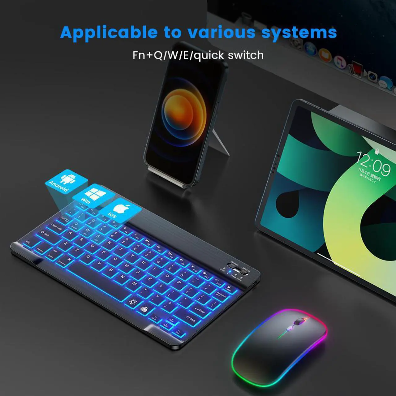 Alt view image 5 of 7 - Ipad Wireless Keyboard Bluetooth Keyboard And Mouse Mini Keyboards Tablet Backlit Keyboard For Phone Ipad Pro 12 - 7 inch EN Keyboard