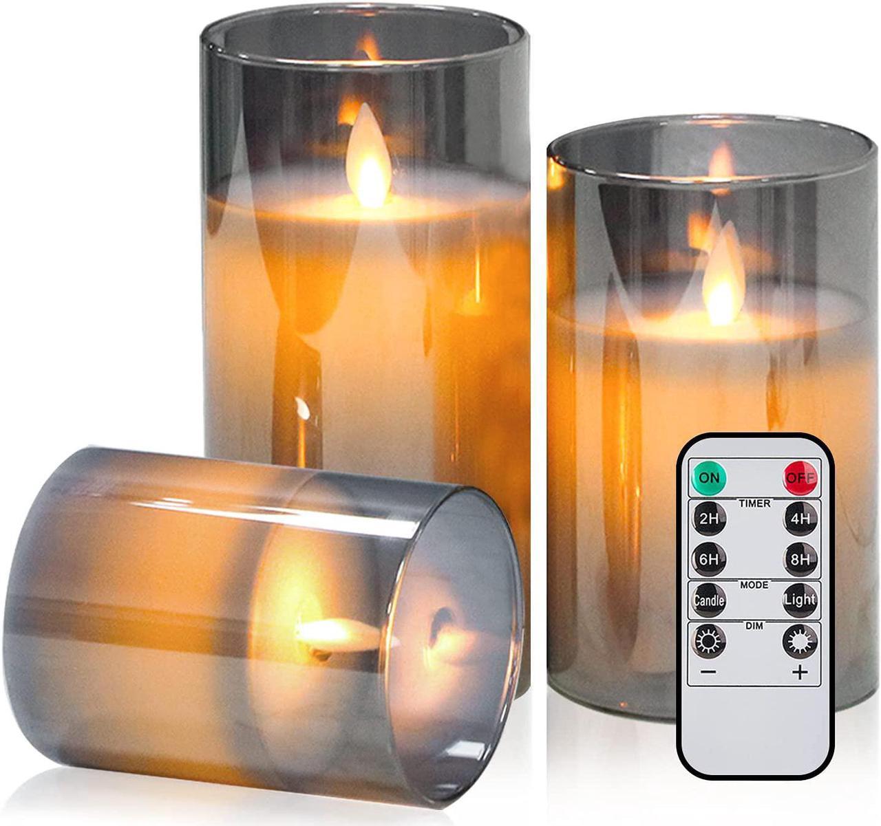 Goldprice LED Candles Flameless Candles 4"5"6" Set of 3 Real Wax Light, Battery Operated Candles Glass Pillars Realistic Flickering Wick Flame Mode, Lantern Candles with Remote Control 24 Hour Timer