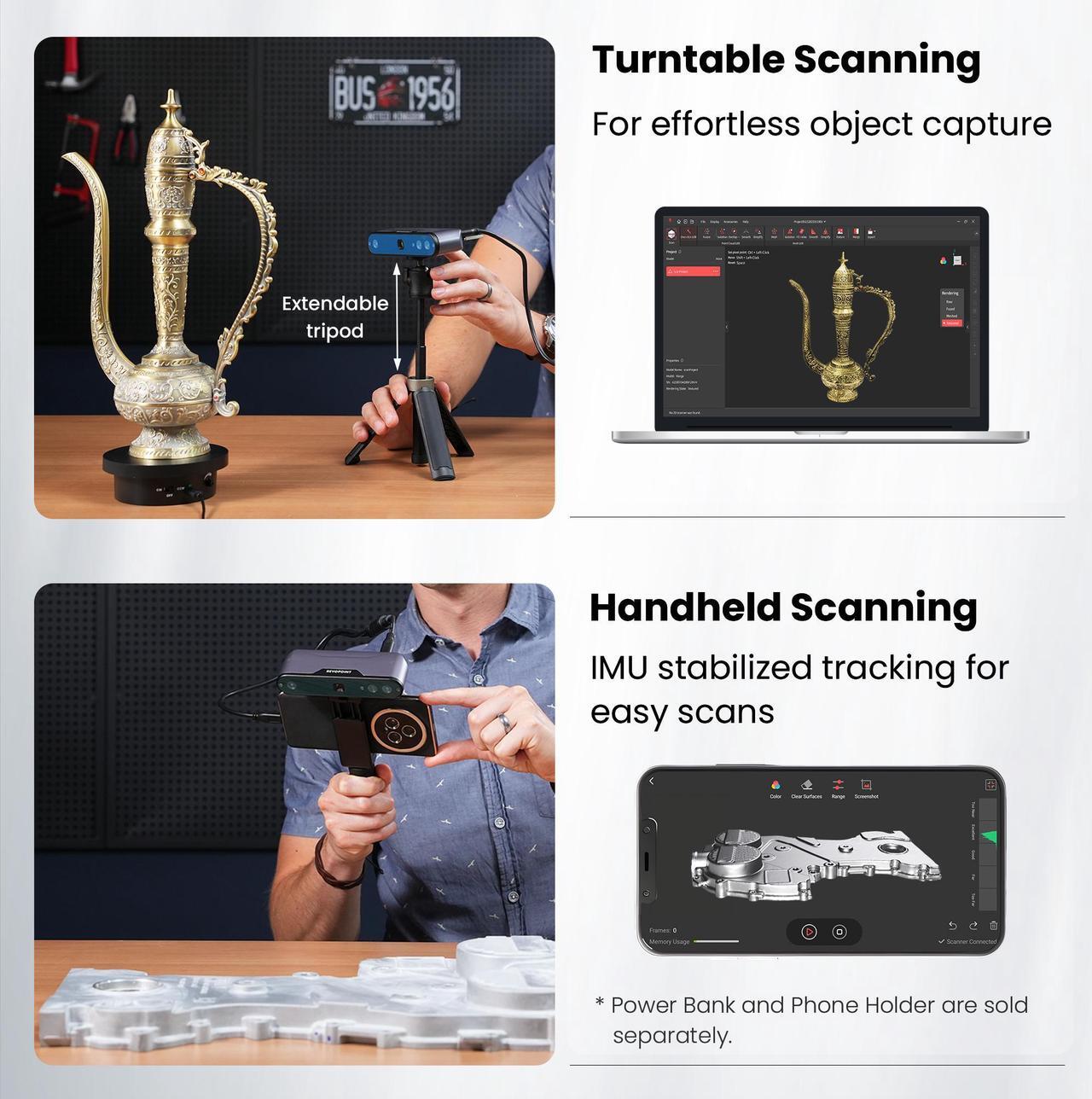 Alt view image 5 of 7 - Revopoint INSPIRE 3D Scanner Full Color Scanning for 3D Printing and Modeling, Portable Handheld Scanner with 18 FPS Quick Scan, 0.2mm Accuracy