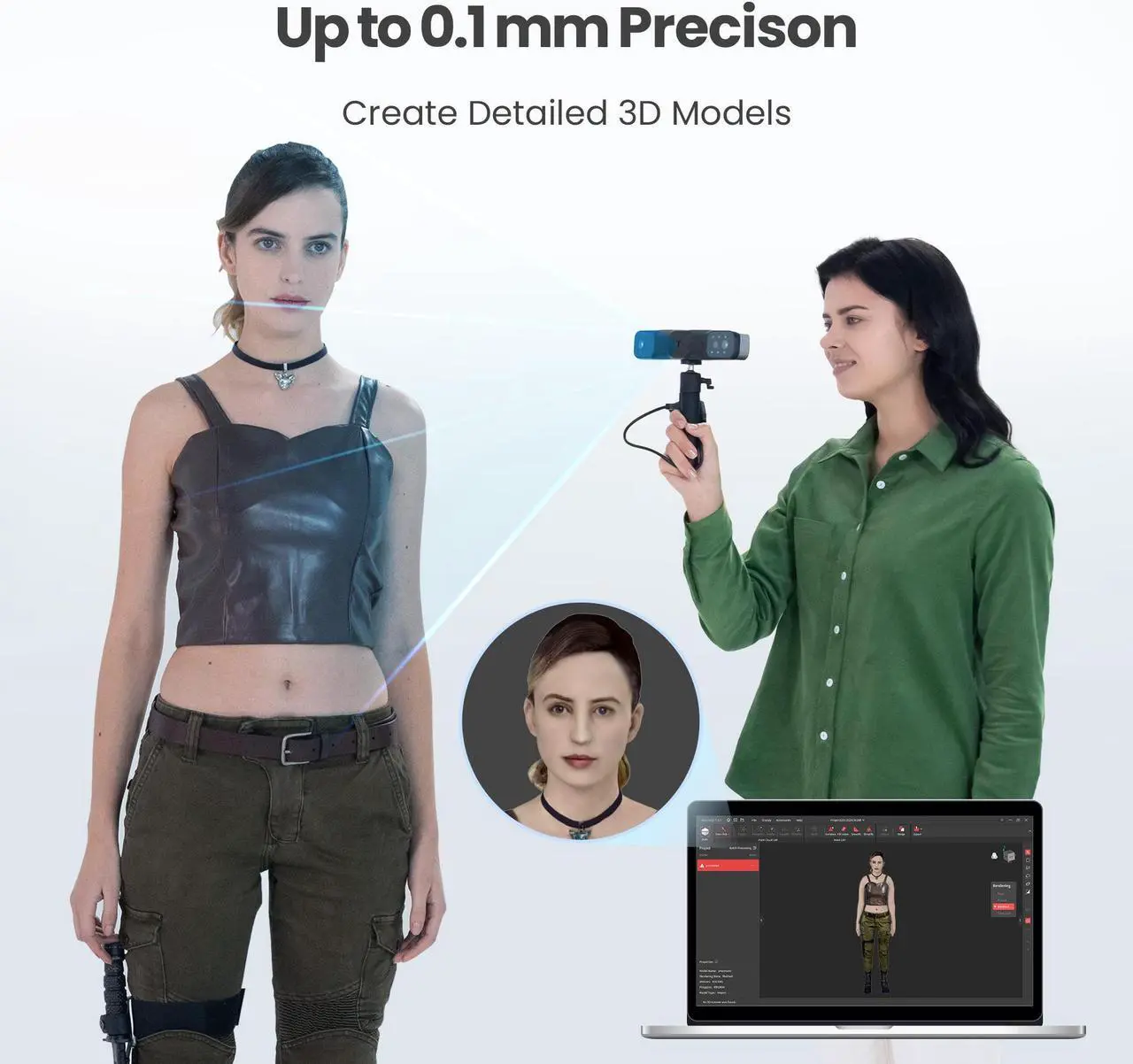 Alt view image 2 of 7 - Revopoint Range 2 3D Scanner for 3D Printing Handheld, 3D Printer Scanner 0.1 mm Precision, 3D Modeling Built-in RGB Color Camera, Supports Body Face Big Objects Scan